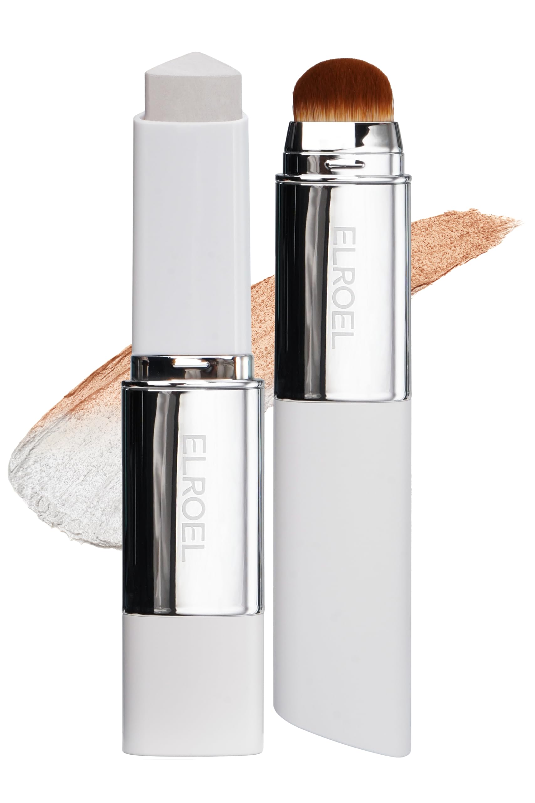 ELROEL BLANC Cover Cream Stick V – Base coreana que cambia de color con cepillo desmontable – Base de maquillaje de cobertura completa a media (203 medianas, 0.45 onzas)