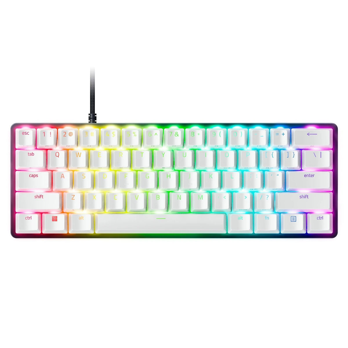 Razer Teclado Mecanico RGB Huntsman Mini Edición Especial - 24 Teclas, Alámbrico, QWERTY, Aluminio, Tamaño al 60% , Tipo C Desmontable, Chroma RGB para Pc Gamer, Teclado Gamer Blanco Reacondicionado