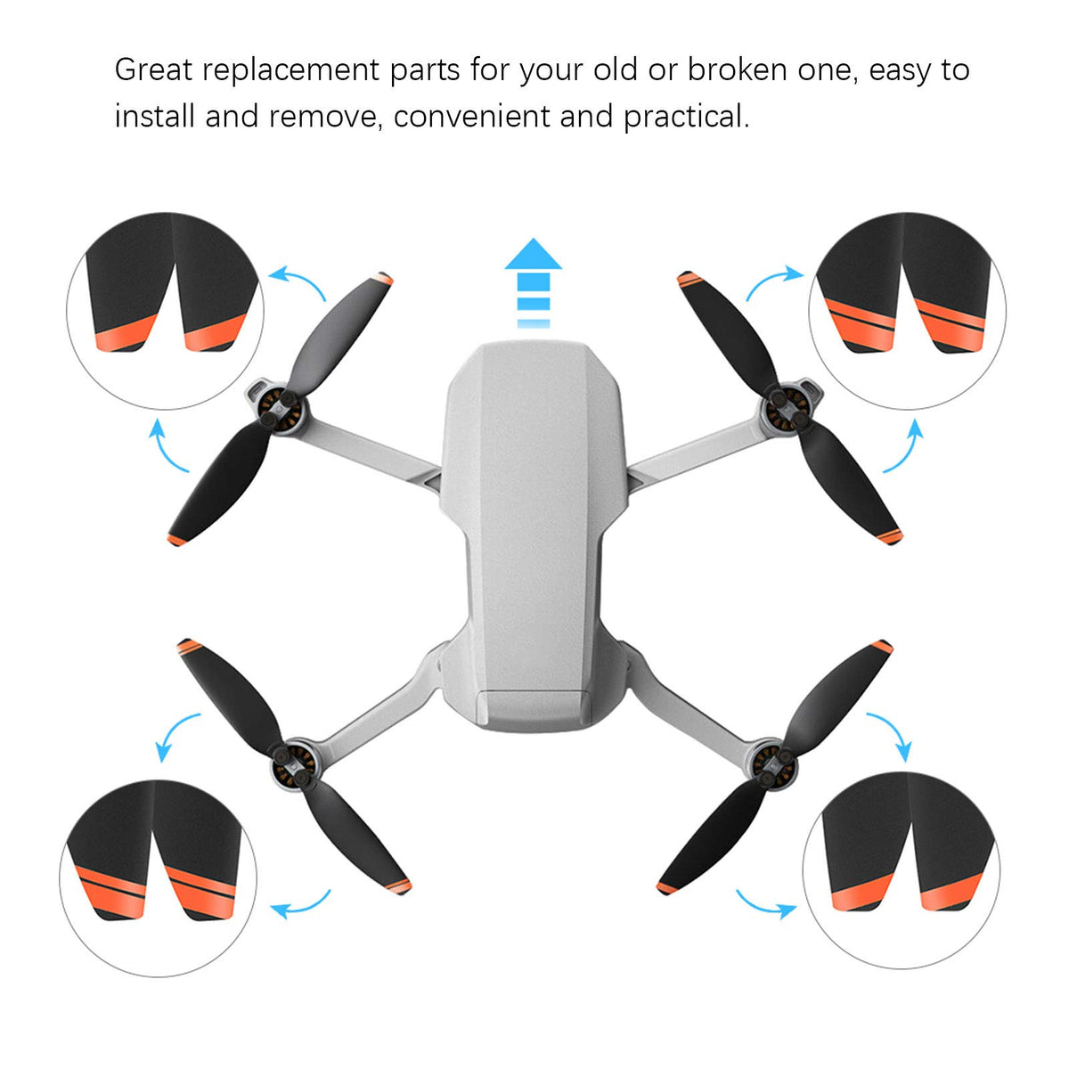 Dilwe 2 Pares de hélices para Drones, Juego de hélices para Drones para PC, Accesorios para Drones compatibles con Mini 2(Naranja)