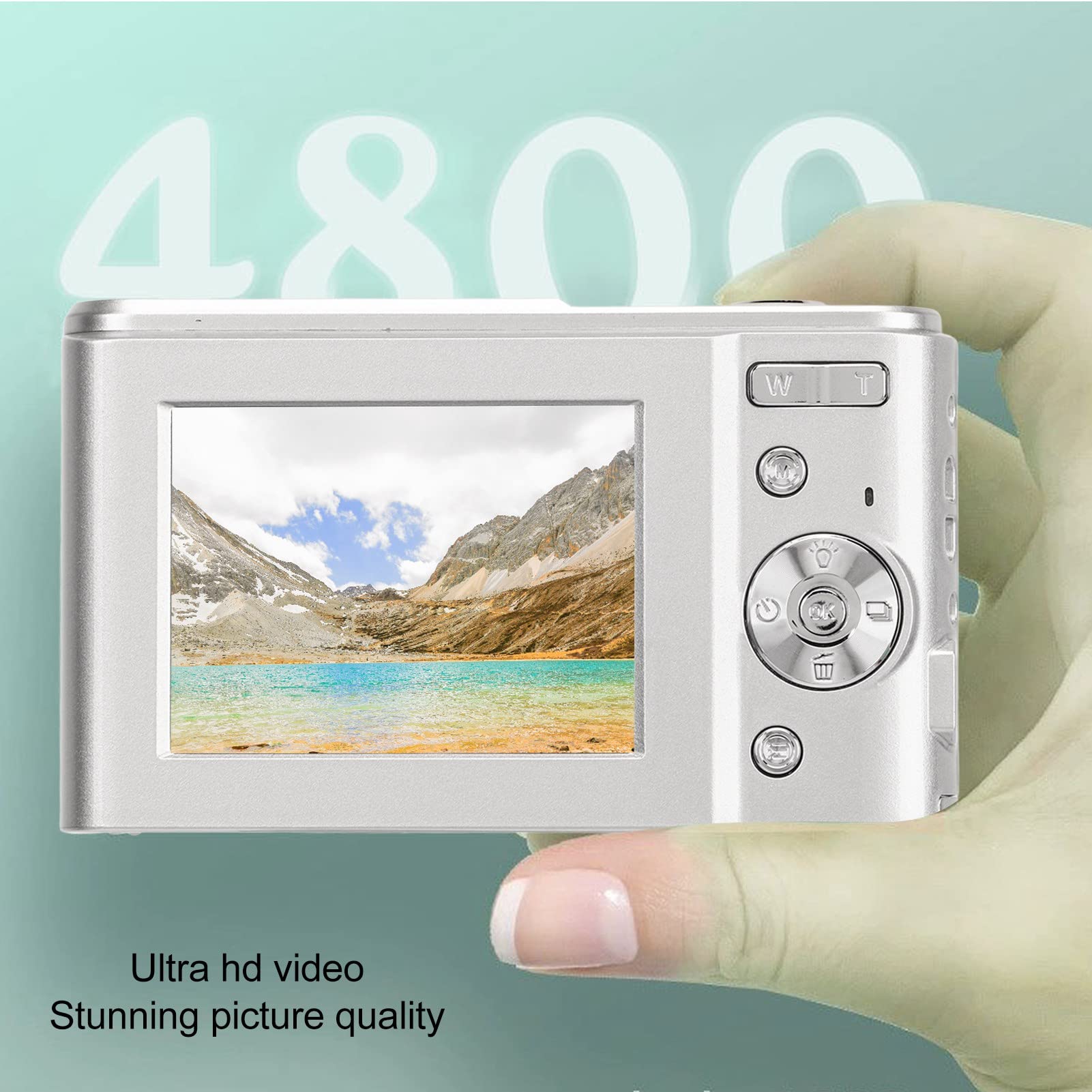 Cámara Digital, HD 1080P 48MP Vlogging Cámara para Niños Videocámara con Pantalla IPS de 2,4 Pulgadas, Zoom 16X Autofocus Compacto Mini Cámara de Bolsillo Regalos para Estudiantes (plata espacial)