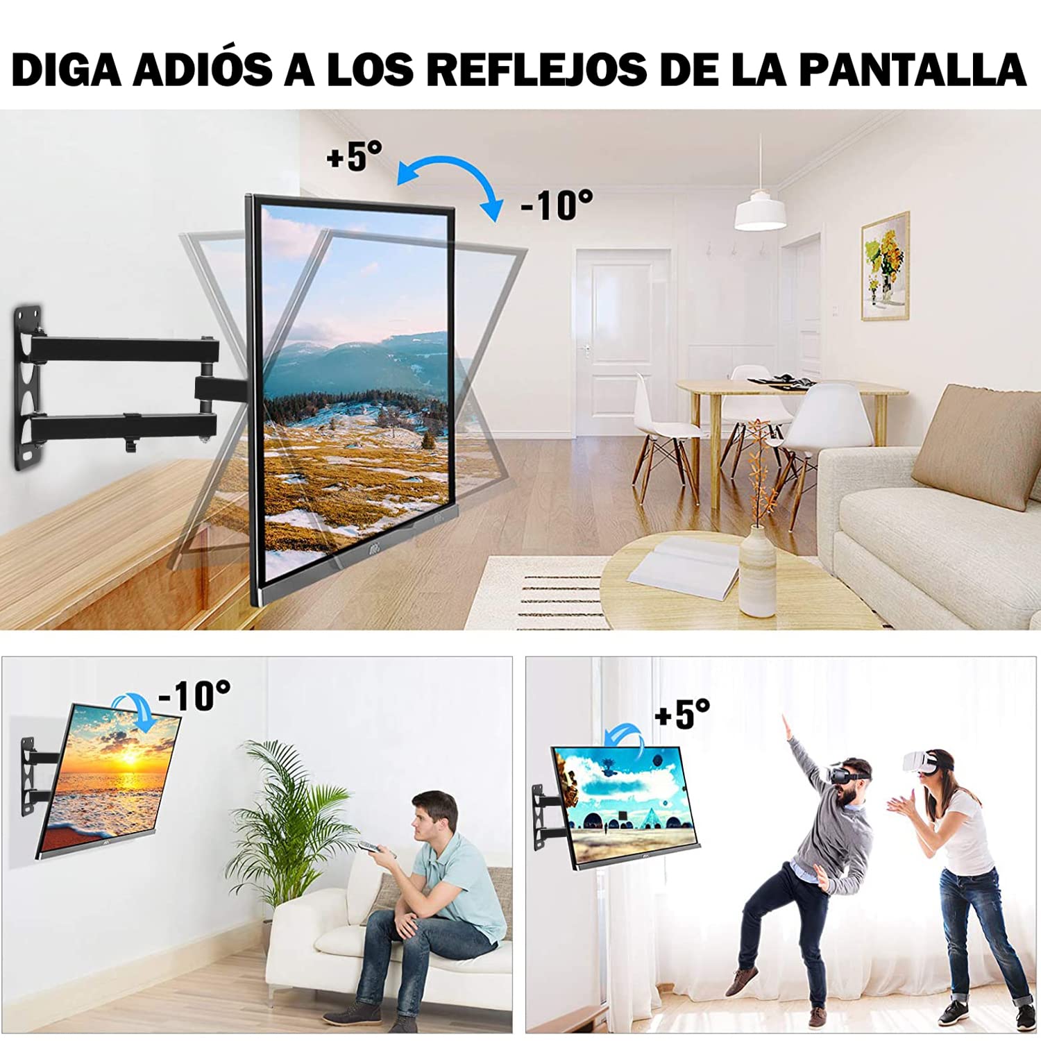 KAMYSEN 14" a 47" Soporte de TV ,Soporte de TV con Movilidad,3 Brazos Soporte de Pared para TV de Colgador,(VESA Máximo 400x400),Acero súper Reforzado para Pantallas de Cargas de 25kg, Pantallas LED, LCD, PDP y Smart TV