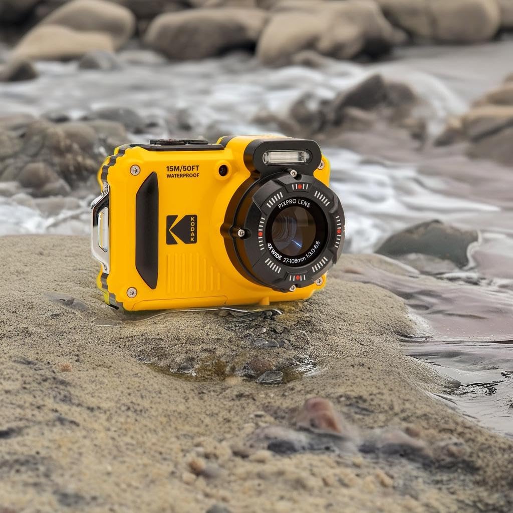 KODAK PIXPRO WPZ2 - Cámara Digital WiFi Resistente al Agua, a Prueba de Polvo, 16 MP, Zoom óptico 4X, 1080P, Full HD, Video, vlogging, LCD de 2.7 Pulgadas (Amarillo)