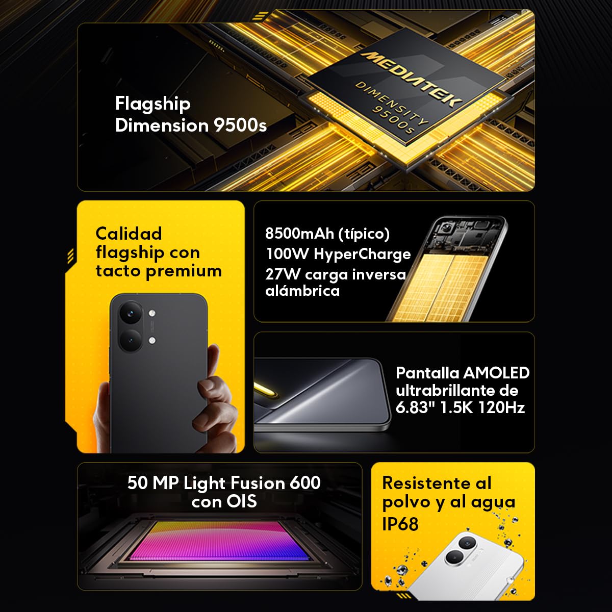 XIAOMI Celular Poco X8 Pro MAX 12GB RAM 512GB ROM Versión Global, Flagship Dimensity 9500s, Batería 8500mAh(typ), Pantalla 6.83" AMOLED 120Hz, Cámara 50MP, Carga Rápida 100W (Negro, 512, GB)