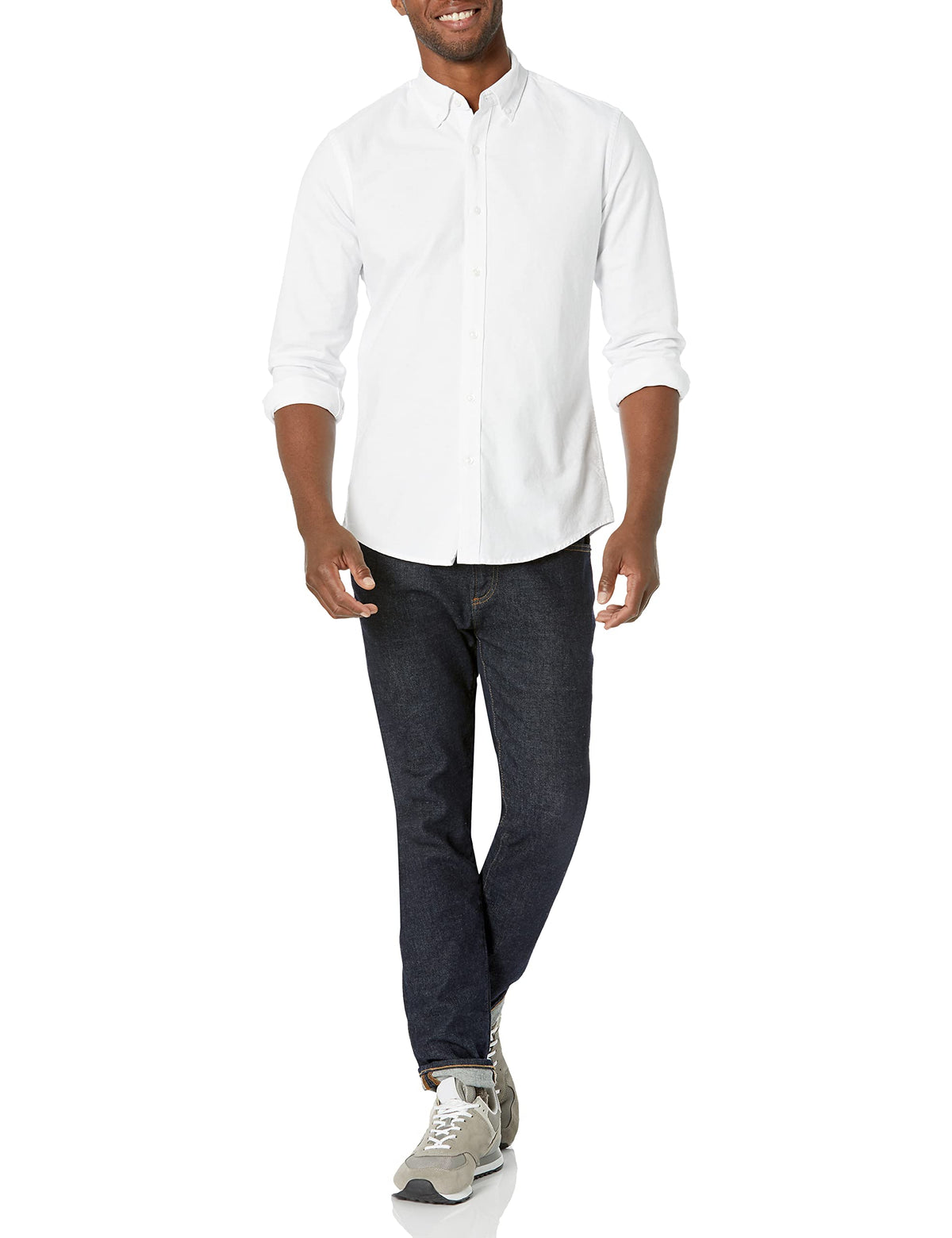 Amazon Essentials - Camisa Oxford de manga larga ajustada para hombre, color blanco, talla M