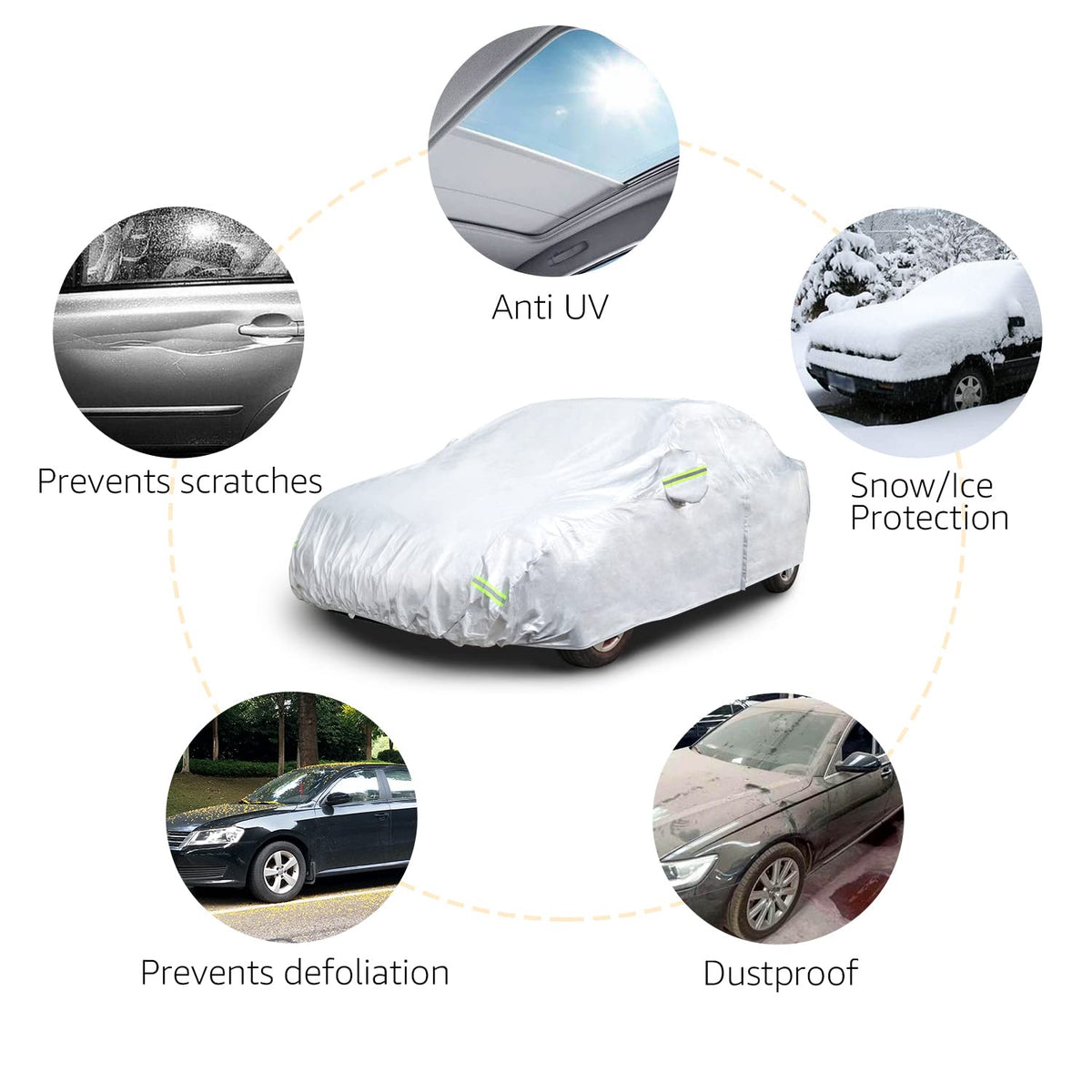 Amazon Basics Funda de Coche Plateada Resistente Intemperie Oxford 150D para Sedanes hasta 508 cm DS-CC10