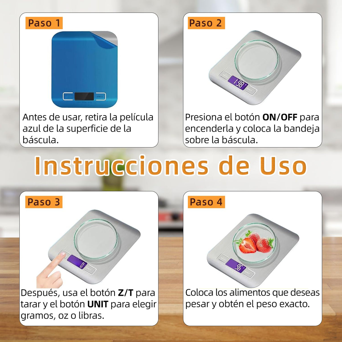 JUGLUTE Báscula Digital de Cocina USB Recargable, Báscula de Cocina de Acero Inoxidable de 10kg/22lb con Pantalla LCD, Función de Tara, Balanza de Alimentos Multifuncional para Cocina