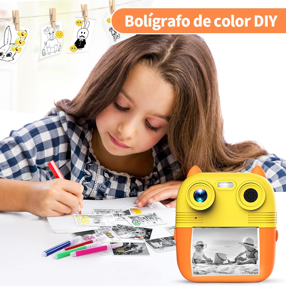 JESWO Cámara Infantil, Cámara Instantánea para Niños, Tarjeta SD de 32 GB Cámara de impresión instantánea para niños de 3 a 12 años