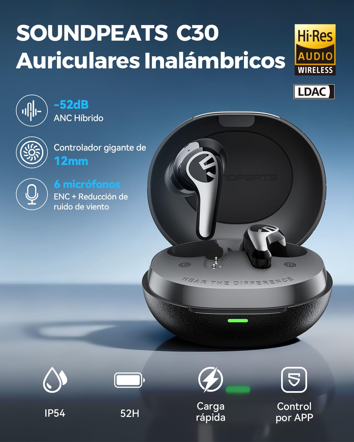 SoundPEATS C30 Audífonos Inalámbricos In-Ear ANC -52dB