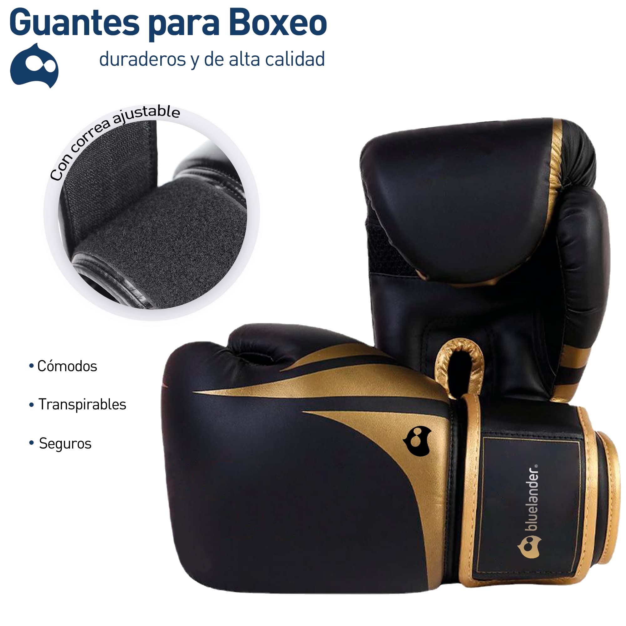 Bluelander Guantes de Boxeo 12 Oz, Unisex, Incluye Protector Bucal, Absorción de Impactos y Correa de Velcro, para Entrenamiento de Kickboxing, MMA y Artes Marciales Mixtas