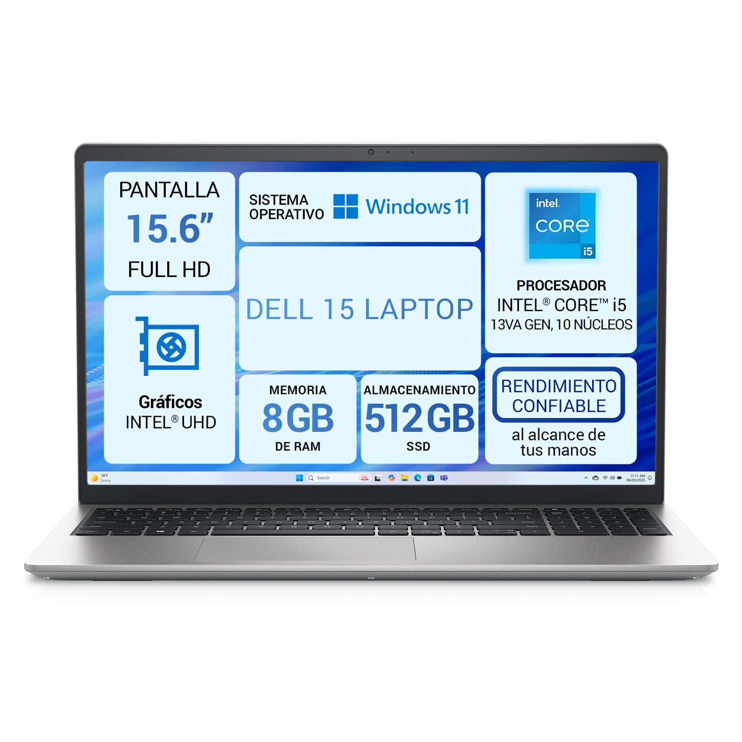 DELL Laptop15.6 Intel Core i5 1334U 8 GB RAM 512 GB SSD Windows 11 Silver