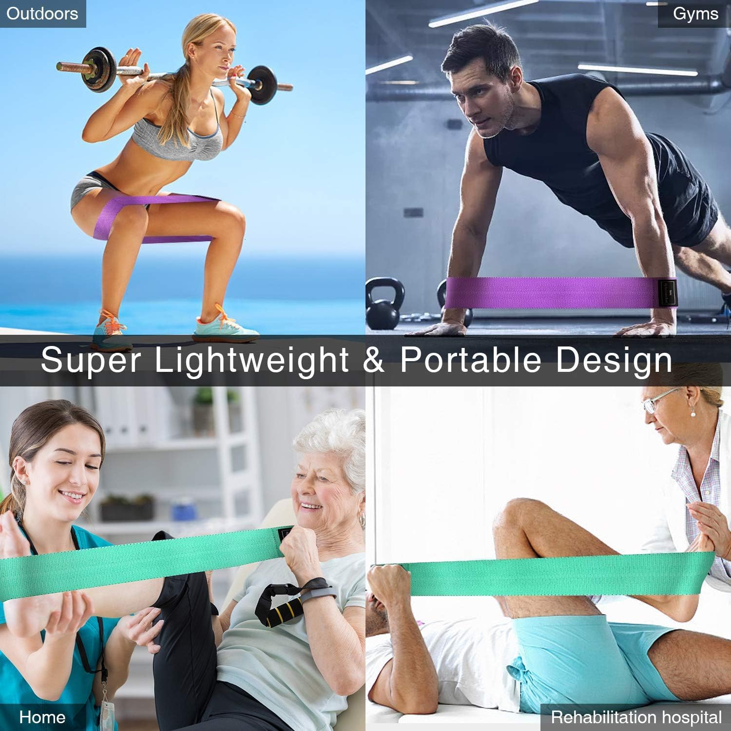 SPOSYN Bandas Elasticas Musculacion Fitness, Set de 3 Bandas Resistencia Cintas Elasticas Fitness Antideslizantes de Tela 3 Niveles de Resistencia para Crossfit Yoga Pilates Glúteos Piernas Brazo