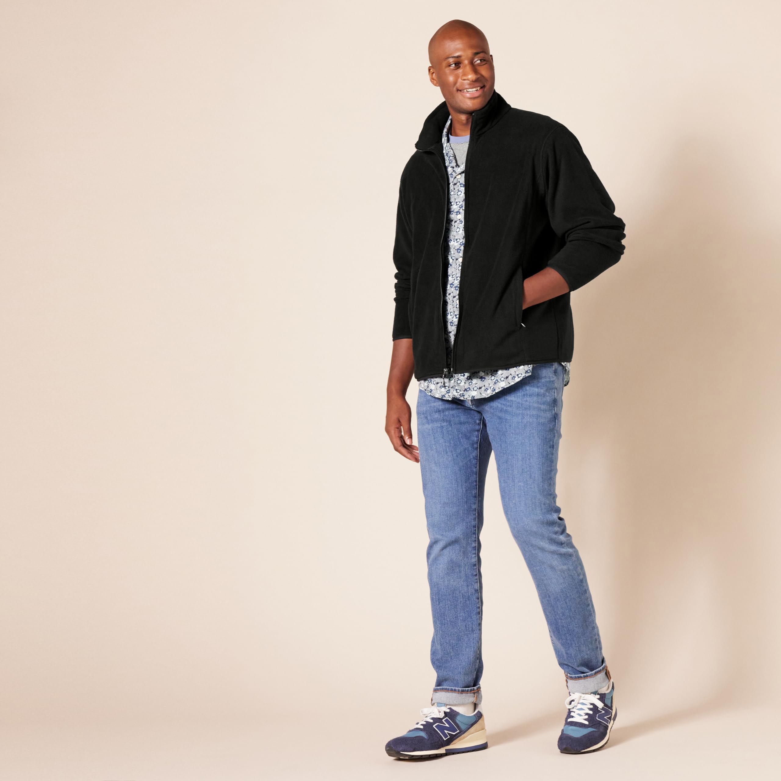 Amazon Essentials Men's Full-Zip Polar Fleece Jacket (Available in Big & Tall), Black, Large