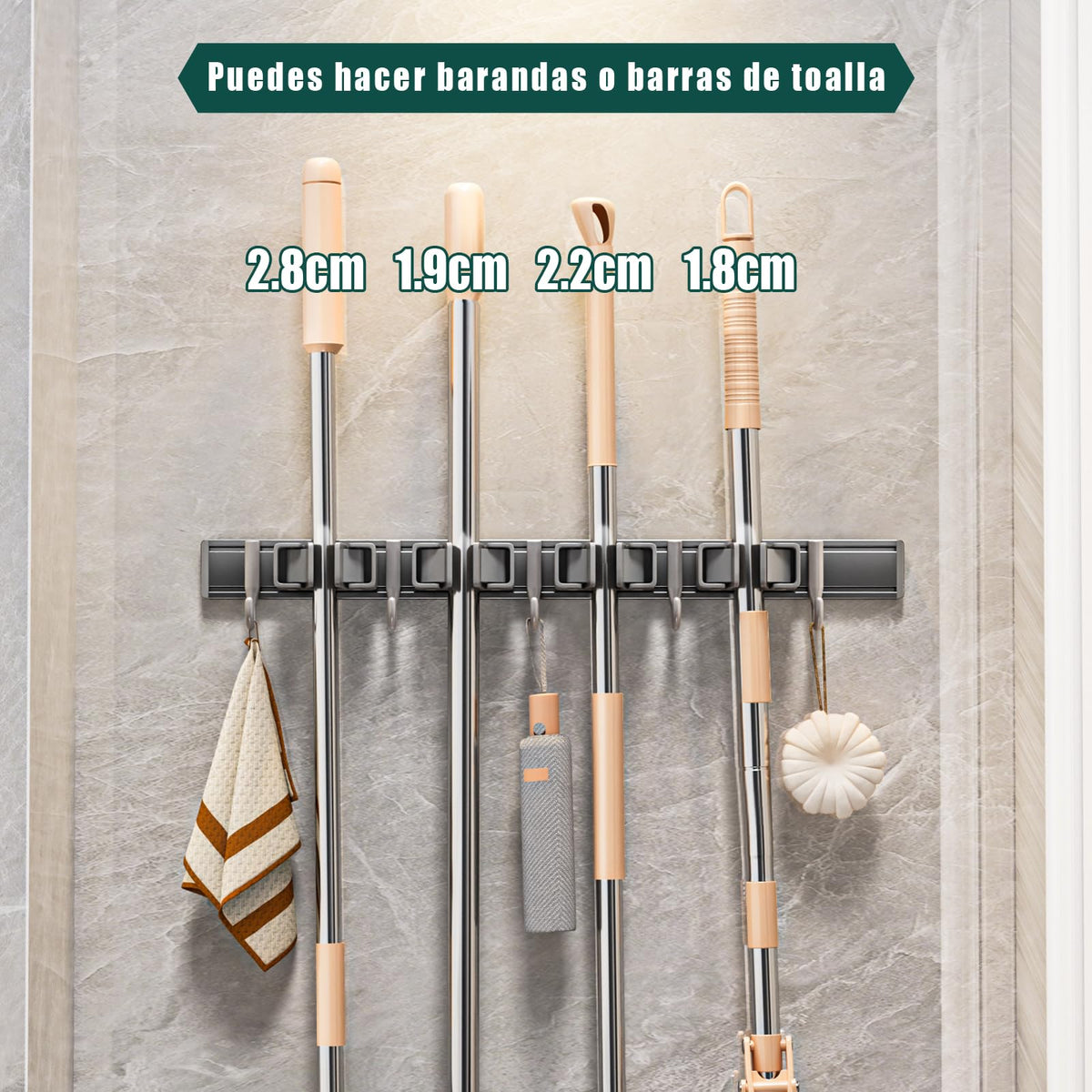 Porta Escobas y Trapeadores Pared Puede Moverse Organizador Aluminio Soporte Para Escobas Tornillos y Pegamento Colgador de Escobas y Trapeadores 50cm 1 paquetes Tofaney