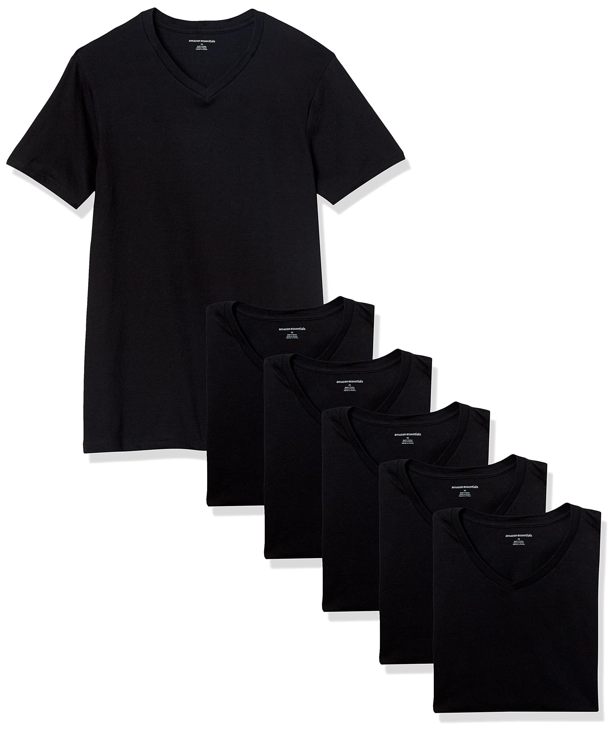 Amazon Essentials paquete de 6 camisetas con cuello en V para hombre, Negro, grande