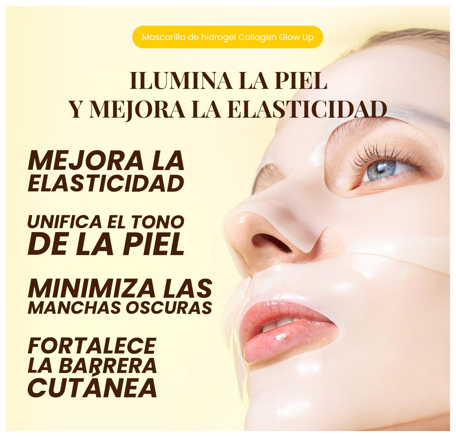 EQQUALBERRY Mascarilla Facial Coreana Hidratante con Colágeno y Niacinamida - Collagen Mask Iluminadora - Mascarillas Faciales Coreanas para Brillo Facial