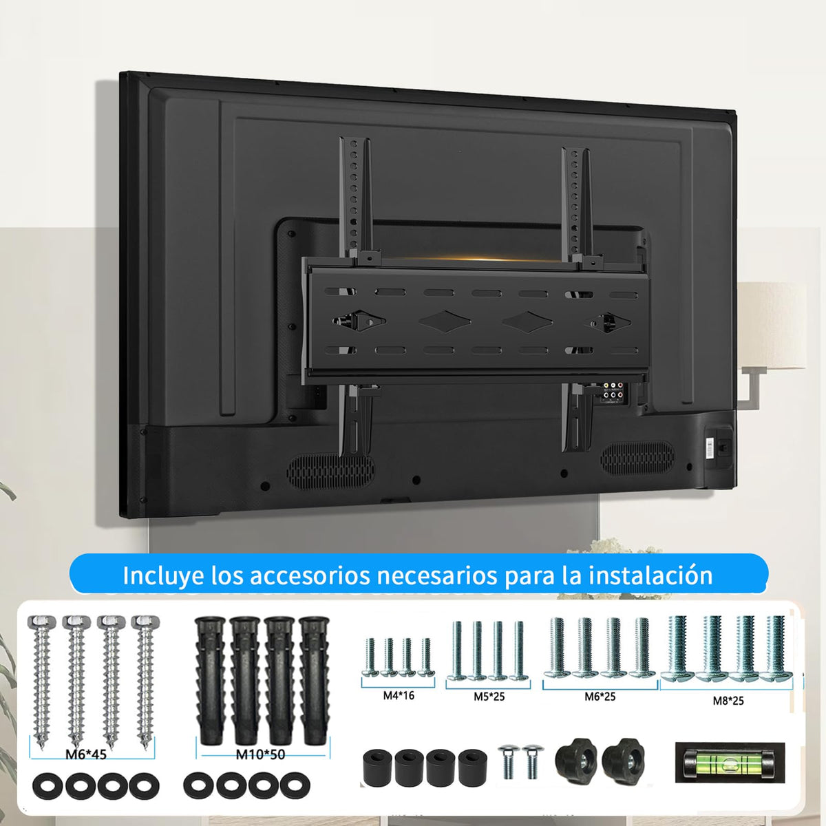 TETVIK Soporte de TV con inclinación para Pantallas de 26”-63”, Máx VESA 400x400 mm,soporta hasta 50 KG de Carga, 32 37 40 42 43 50 55 60 Pulgadas Soporte de Pared Fijo para TV(Materiales Reforzado)