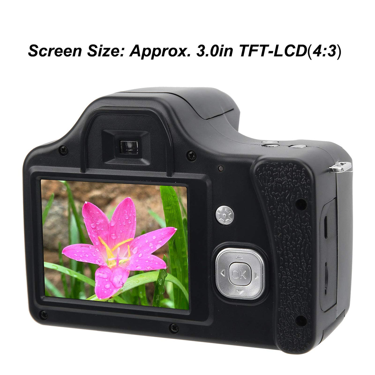 ASHATA Cámara Réflex Digital Profesional, 3.0 Pulgadas LCD, 18X Zoom Óptico, Diseño Portátil, Flash Integrado para Fotografía de Calidad