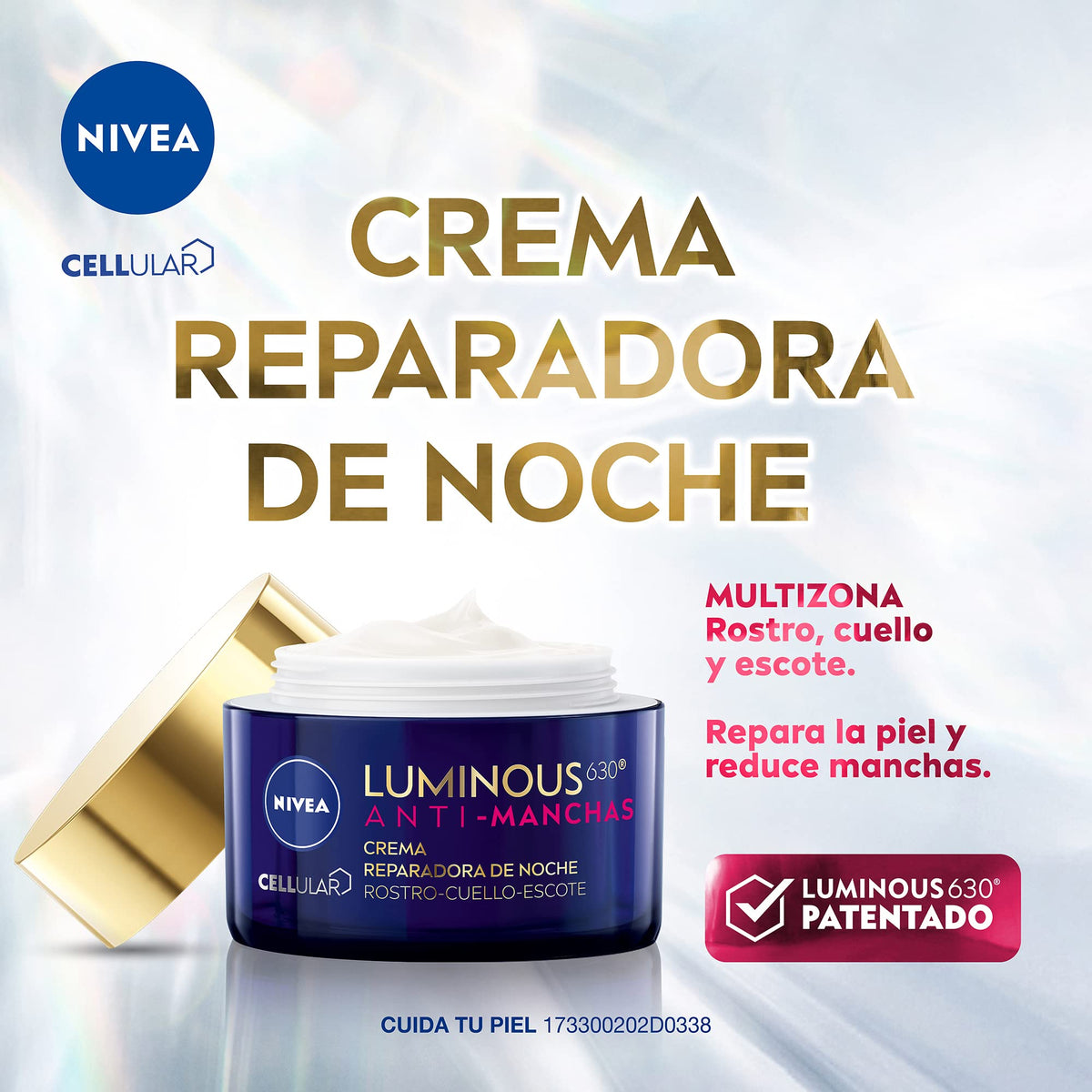 NIVEA Kit Anti-manchas Rutina Facial Completa Luminous 630 (4 piezas), Enriquecida con Ácido Hialurónico Serum facial + Fluido facial con Vitamina E y FPS50 + Contorno de Ojos Anti-ojeras + Crema de Noche Reparadora