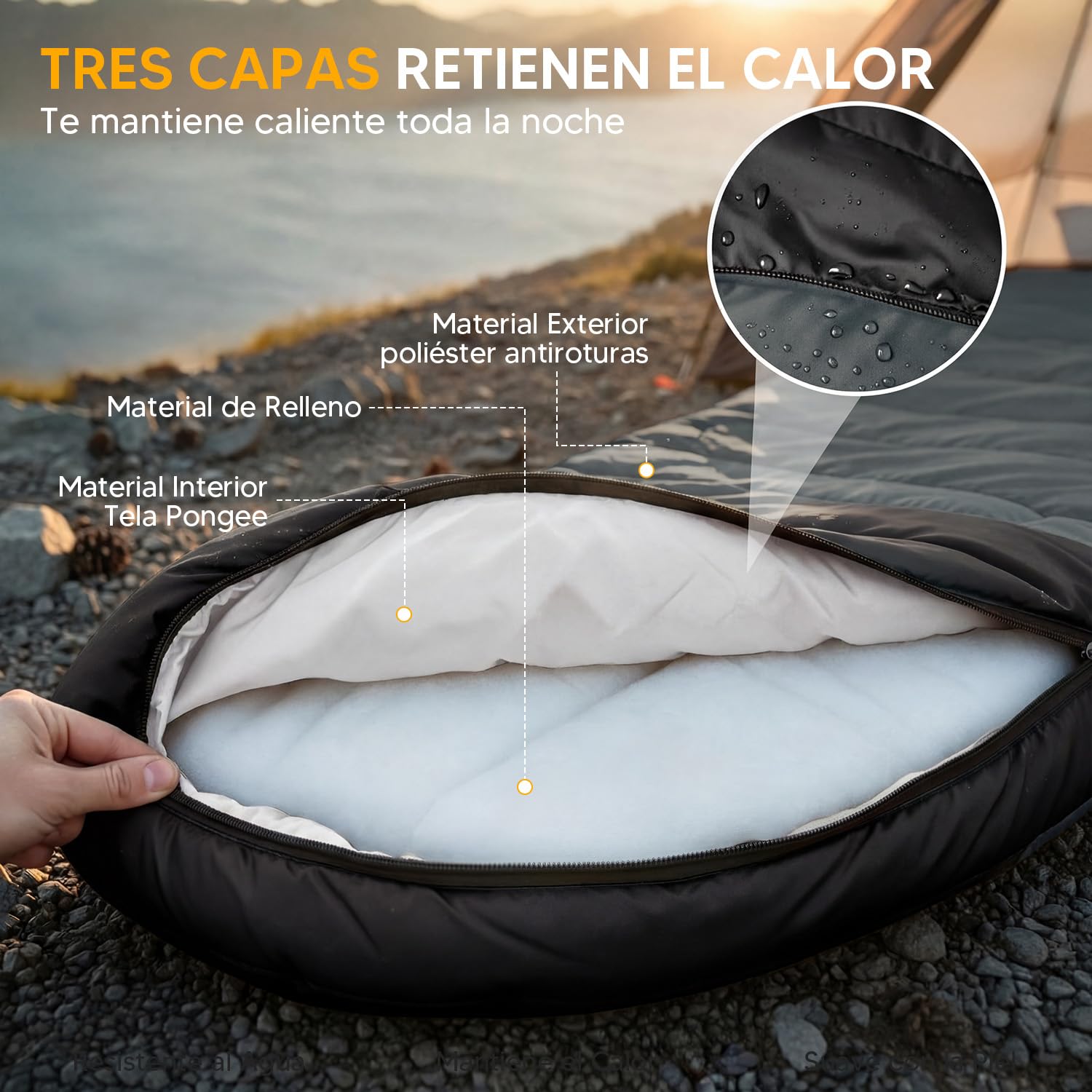 Saco de Dormir Camping, Bolsa de Dormir Ligero y Cómodo de Tres Estaciones
