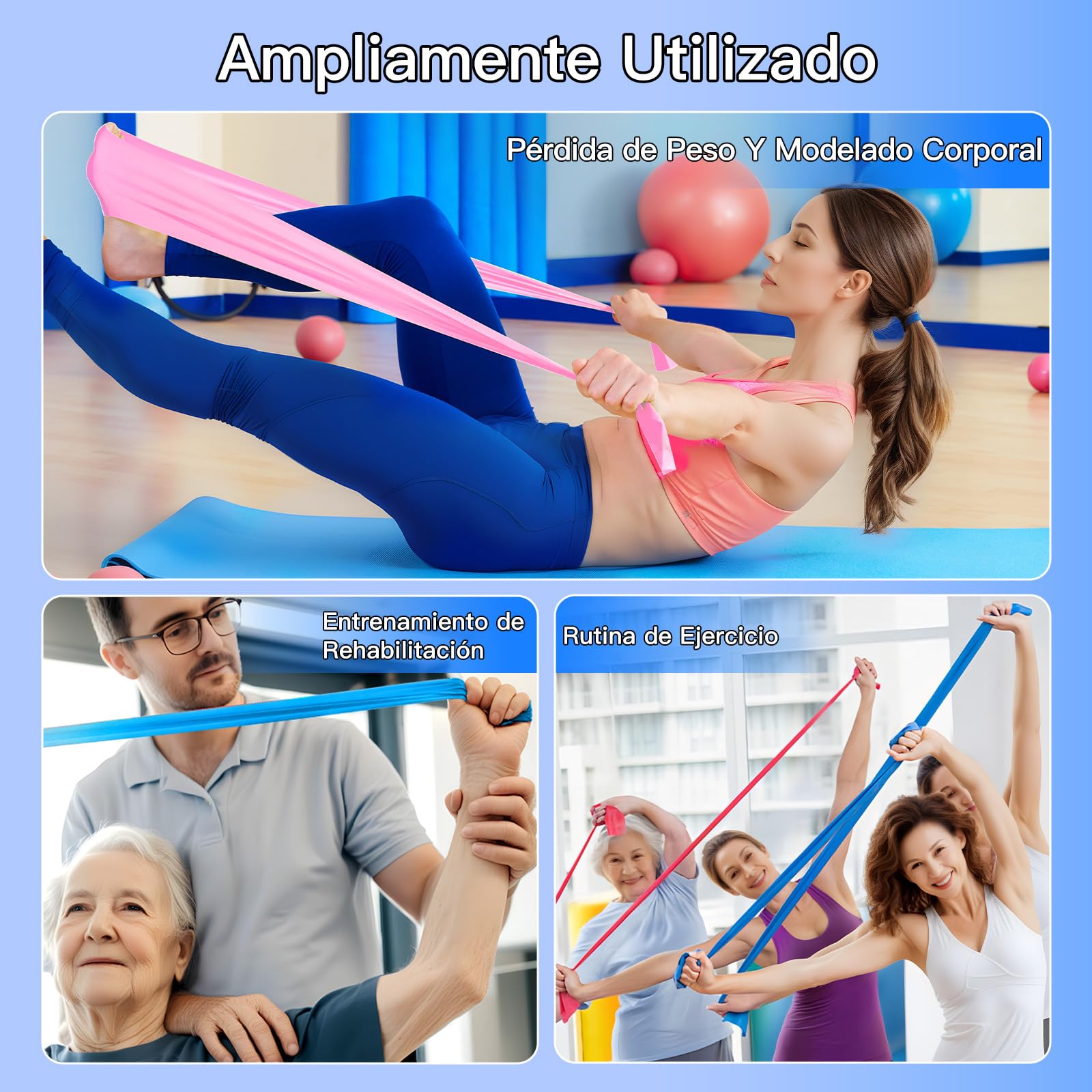 Jasinber Bandas Elásticas, 3 Unidades Bandas de Resistencia para Yoga，Pilates, Gimnasio, Entrenamientos (150 CM)