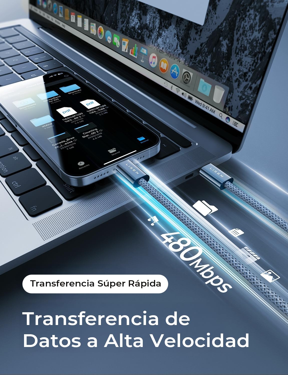 LISEN Cable USB C a USB C 240W 48V 5A [2M 2Paquete ] Cable Tipo C Carga Rápida Cable C a C Compatible con 100W 60W iPhone 16 Pro Max Macbook Pro Air iPad Samsung Galaxy S24/S23 Xiaomi