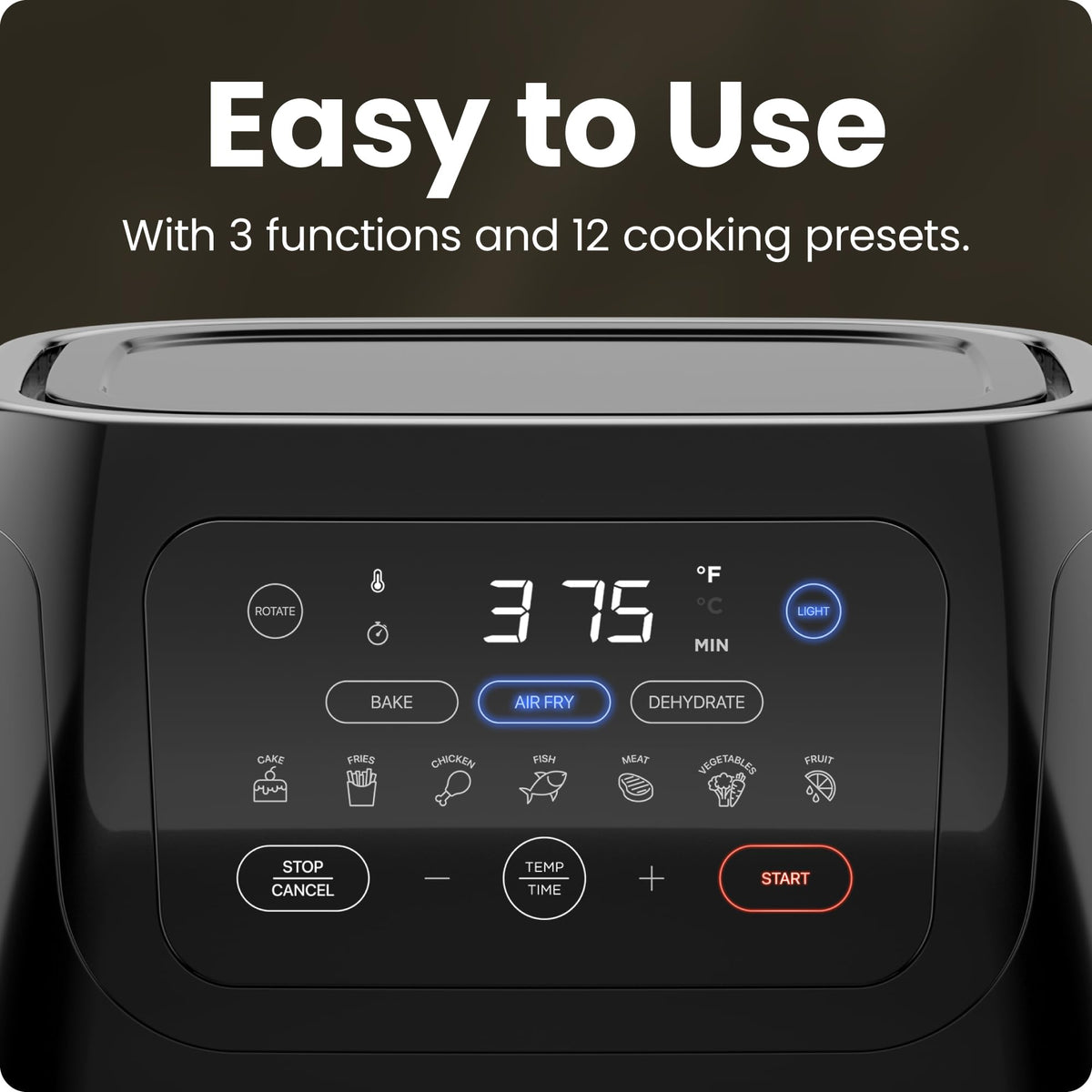 Chefman - Freidora digital multifuncional + asador, deshidratador, horno de convección, 17 preselecciones en pantalla táctil para freír, asar, deshidratar y hornear accesorios incluidos, L 10L, negro