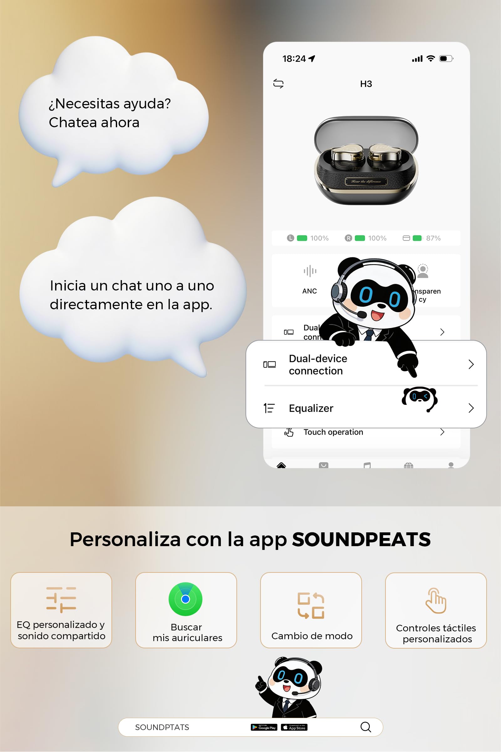 SoundPEATS H3 Audífonos Inalámbricos In-Ear HiFi, Triple Driver Híbrido