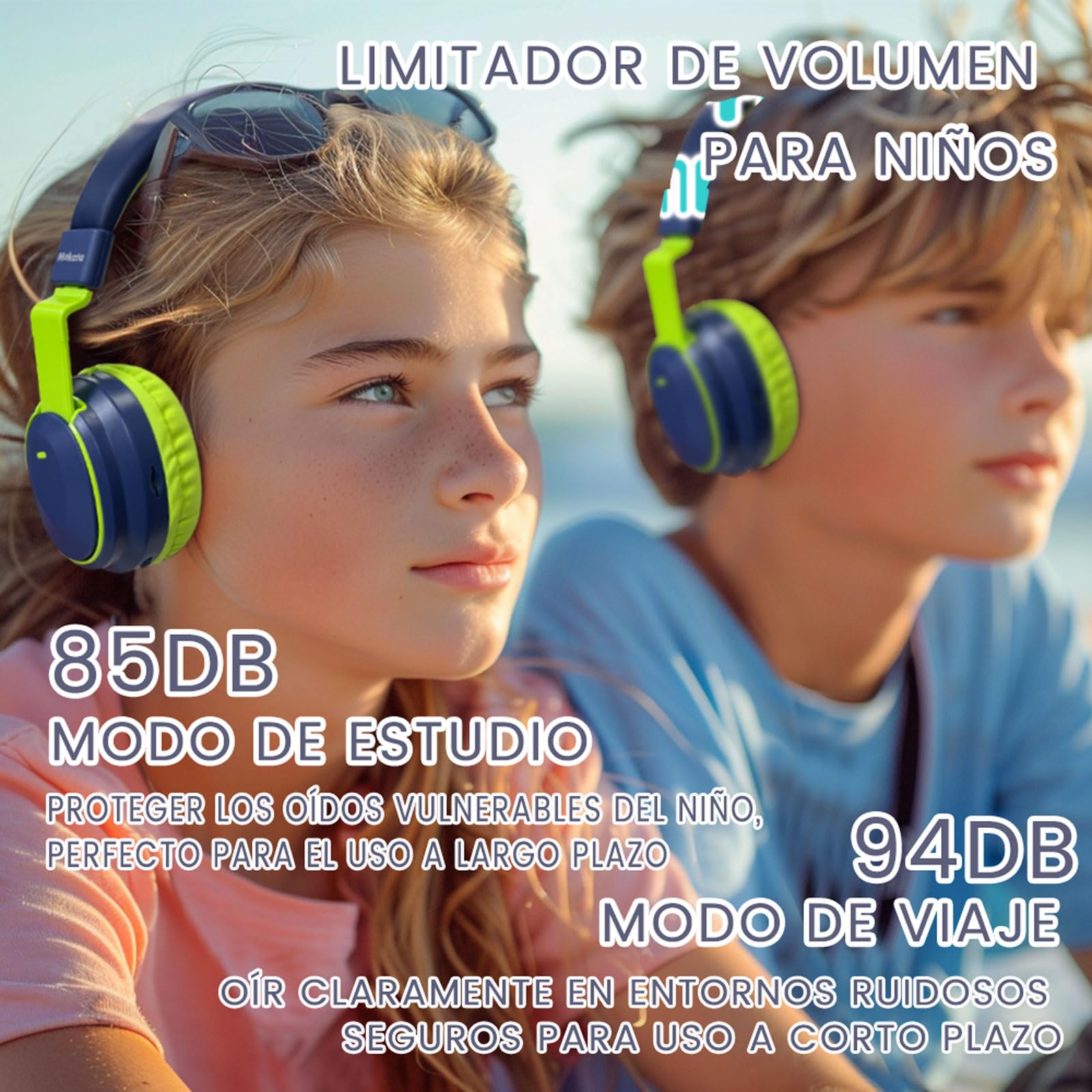 Auriculares para niños, Bluetooth 5.3, inalámbricos, 68 horas, volumen limitado, 85/96 dB, plegables con cable, micrófono auxiliar para iPad, portátil, niño, niña, viajes (Aurora Boreal Mexicana)