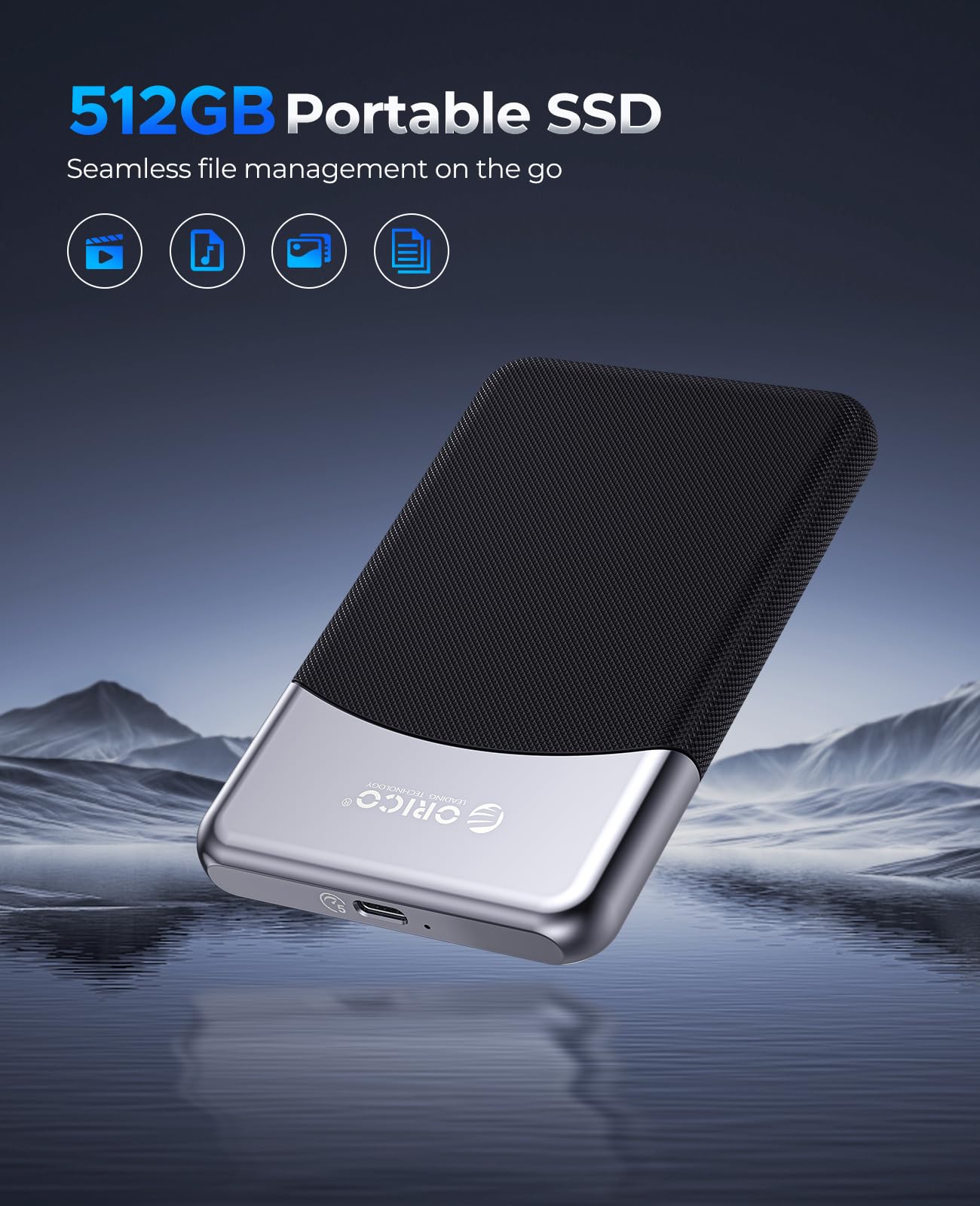 ORICO 512GB SSD externo con cable USB C 2 en 1, unidad de estado sólido portátil USB 3.2 Gen 1 hasta 460MB/s, resistencia al polvo y caídas, almacenamiento confiable para smartphone, PC, tableta