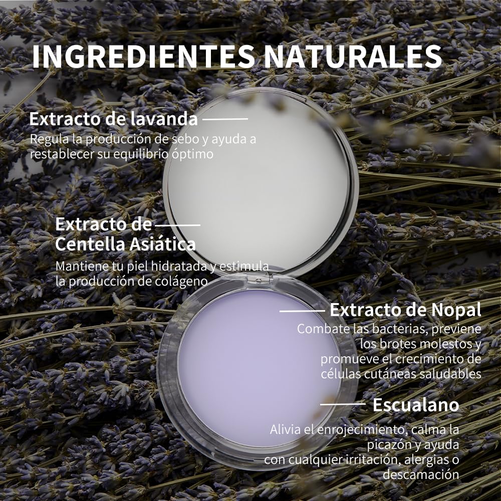 Chillab Polvo Compacto Mate de Lavanda, Defensor Anti-Brillo y Difuminador de Poros | Polvo Fijador 10g, Control de Grasa, Acabado Mate Sin Residuo Blanco, Testado Dermatológicamente, Vegano y Cruelty-Free