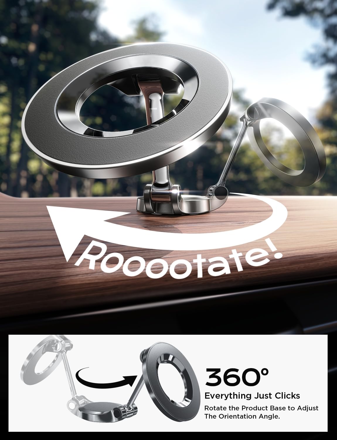 LISEN Soporte para Celular Automóvil Magsafe, 24 Imanes 360° Giratorio Base para Celular Porta Telefono Automovil Compatible con iPhone 16 15 Pro MAX 14 13 y Otros Dispositivos con Anillo Magnético