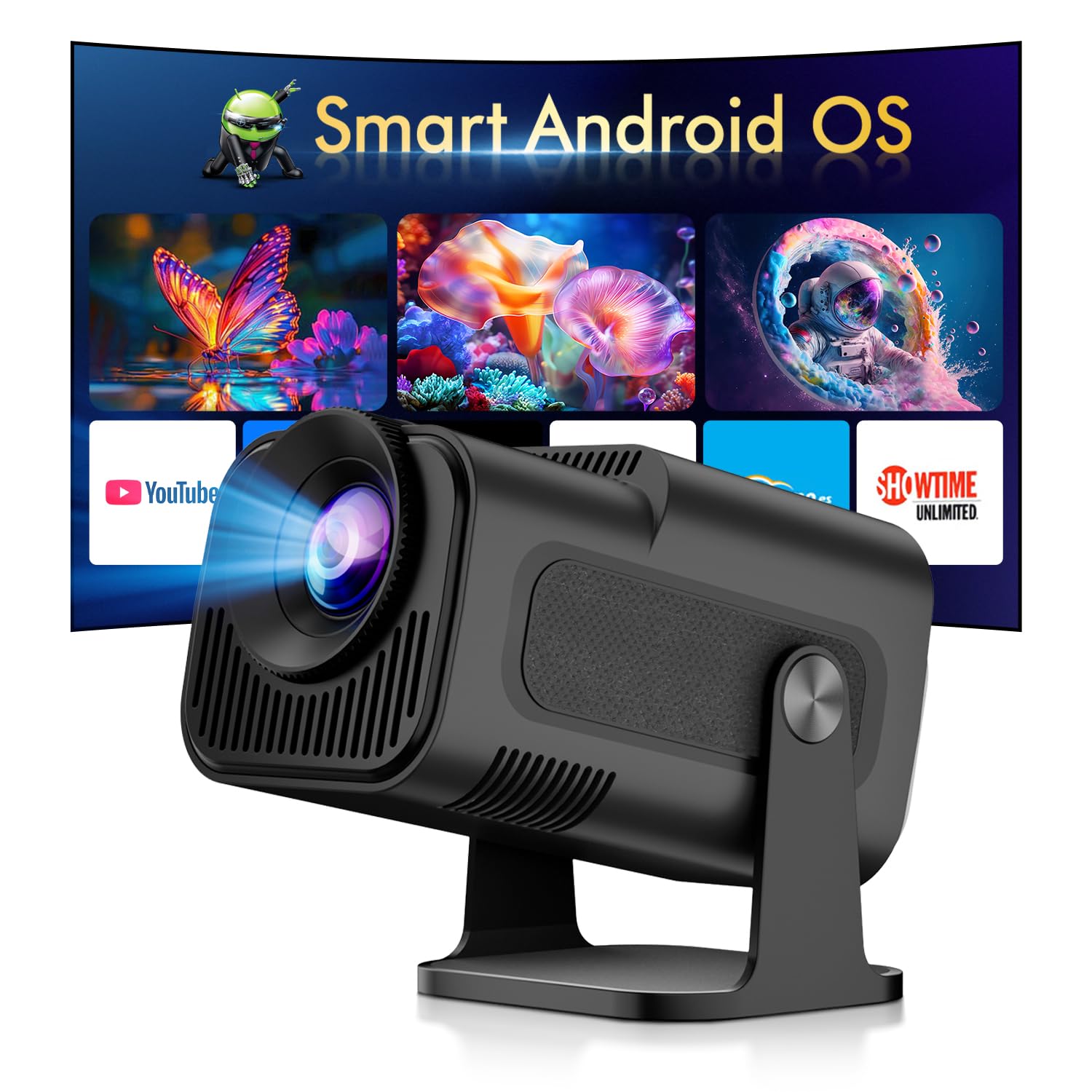 Salange Proyector Portátil, Mini Proyector 4K Soporte, Smart Proyectores Android Inteligente para Exterior/Cine en Casa, WiFi 6 y Bluetooth 5.2, Auto Keystone, Compatible con iOS/Android/PC/PS (Negro)