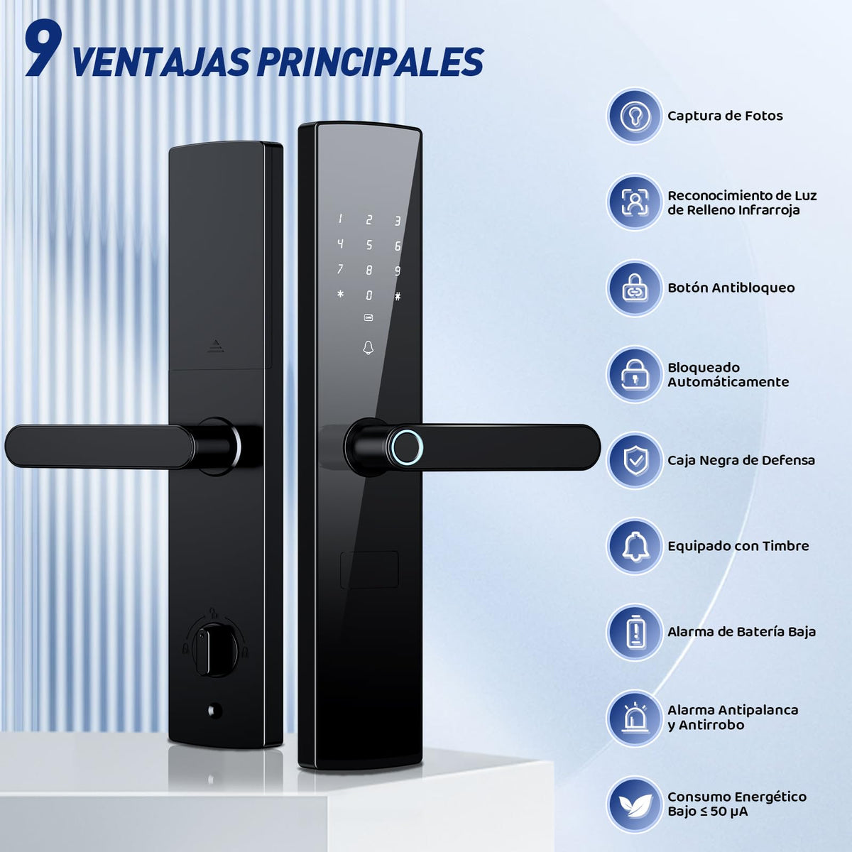 Cerradura Inteligente, Chapa Inteligente con Voz en Español, 5 Métodos de Apertura, Tuya APP, Huella Digital, Código, Llave Física, Tarjeta IC, Cerraduras Digital, para Hogar y Apartamento