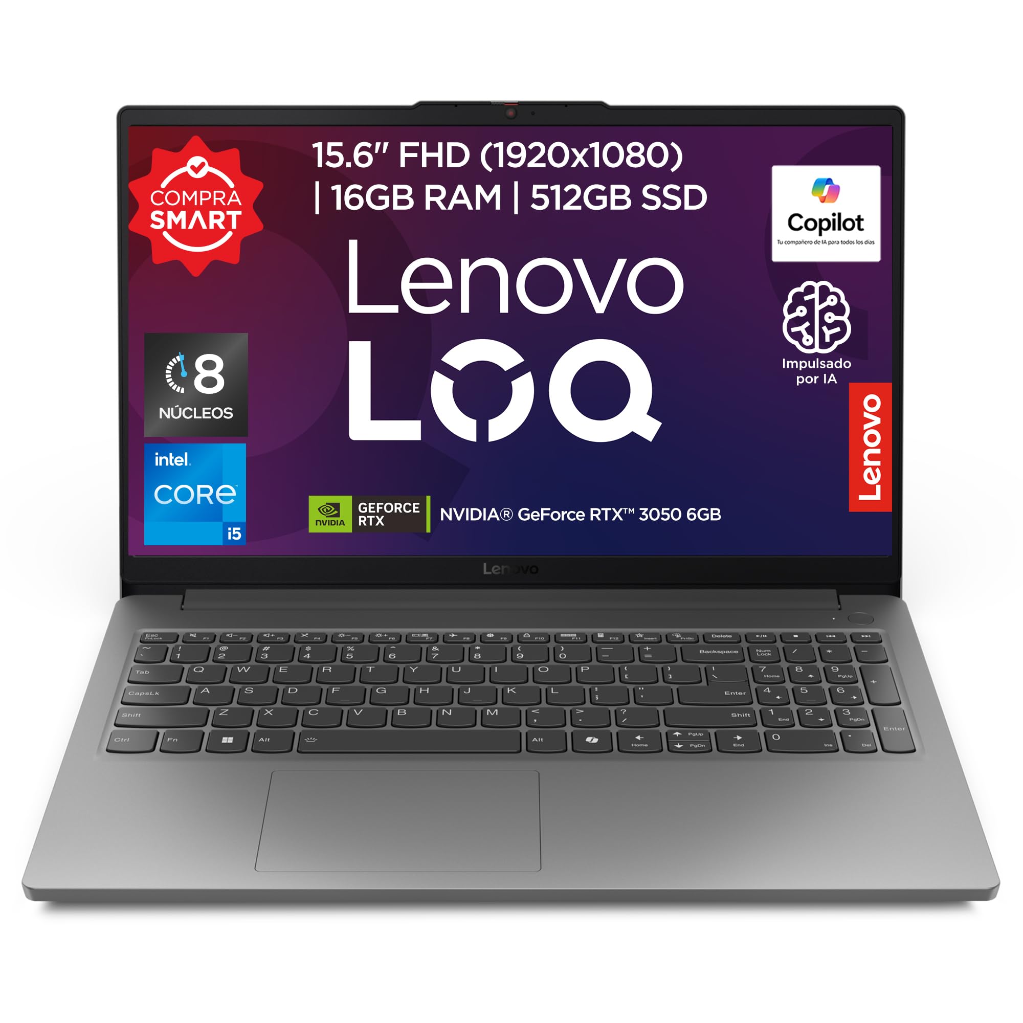 Lenovo Laptop LOQ 15IAX9E | NVIDIA GeForce RTX 3050 6 GB | 15.6" FHD | Intel Core i5 | 16GB RAM 512GB SSD | Impulsado por IA | Windows 11