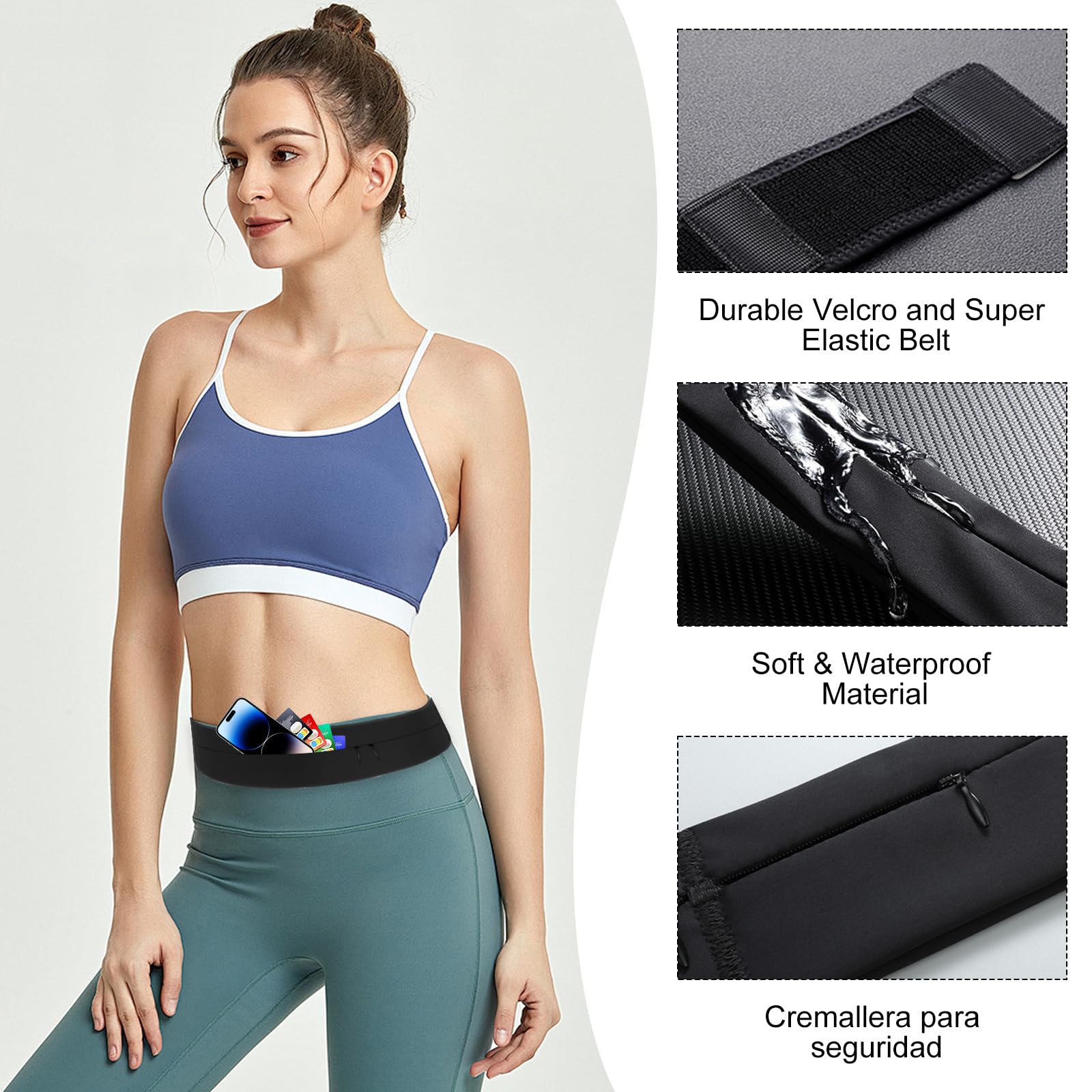HONGHCL Cangurera para Correr con Botella de Agua 330ml - 2 Tallas Ajustables Cangurera Deportiva, Impermeable Riñonera para Correr, Gimnasio, Senderismo (M/L（Cintura 80-110cm）, Negro)