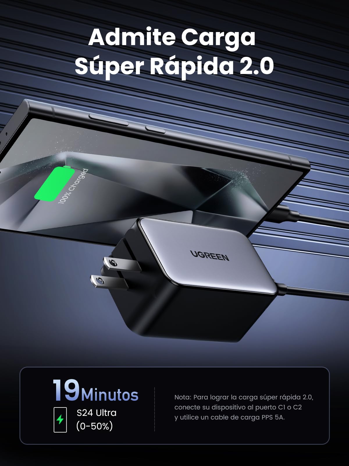 UGREEN Nexode X5 65W Cargador 4 Puertos USB C y USB A, GAN Carga Rápido Compatible con iPhone 16/15/14, Galaxy S25/S24, MacBook Pro/Air, iPad Pro/Air, Pixel 8, Steam Deck