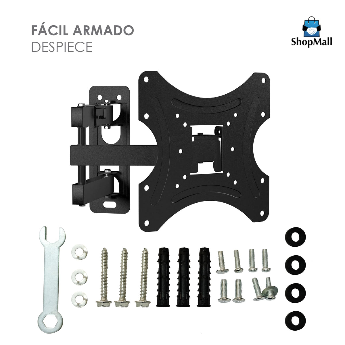SHOPMALL Soporte de Pared para Pantalla de 17 a 42 Pulgadas, Ajustable, Inclinación y Rotación, Compatible con TV LED, LCD, Plasma, Fácil Instalación, Ideal para Hogar y Oficina