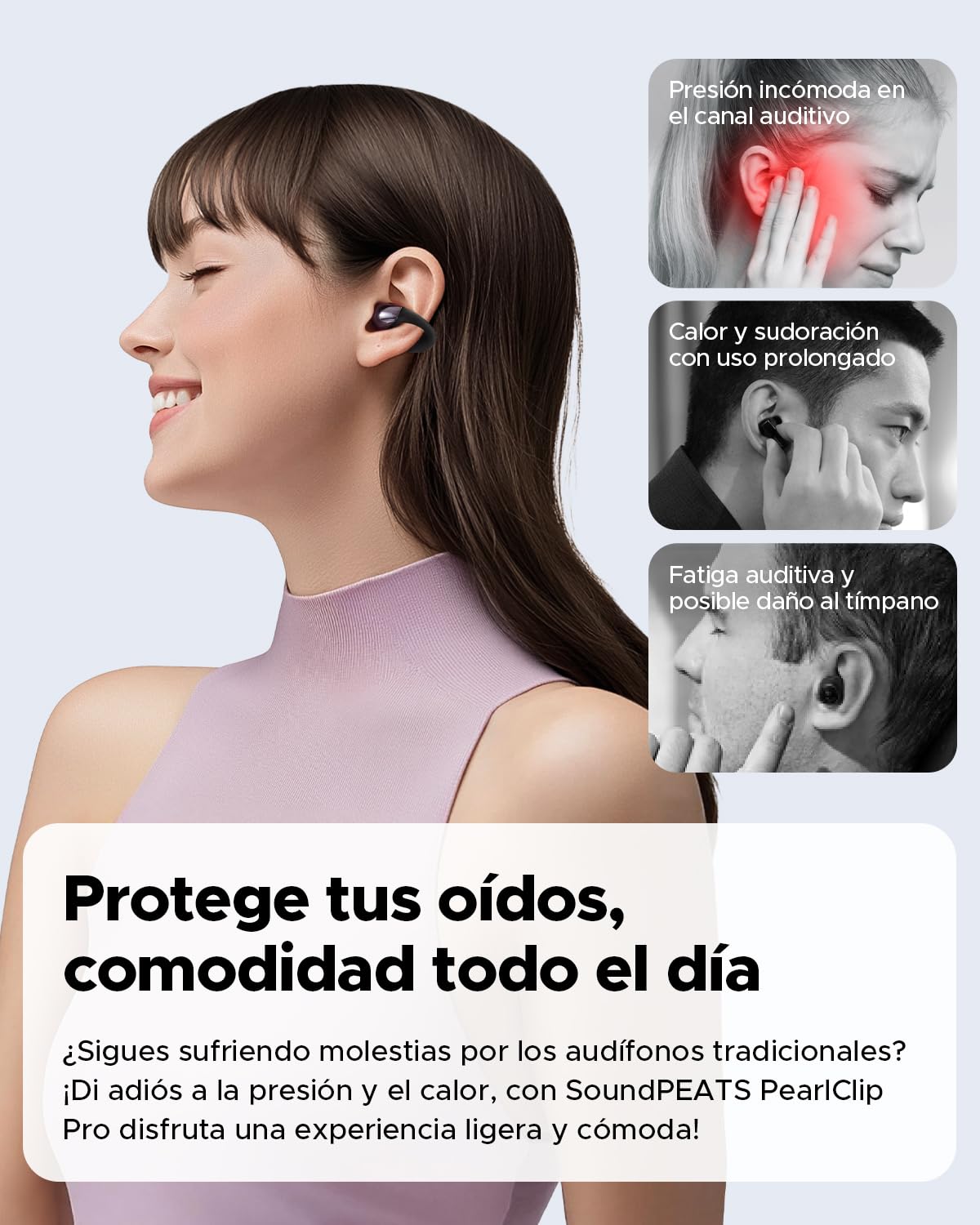 SoundPEATS PearlClip Pro Audífonos Open-Ear Clip Cómodo Estable Hi-Res LDAC