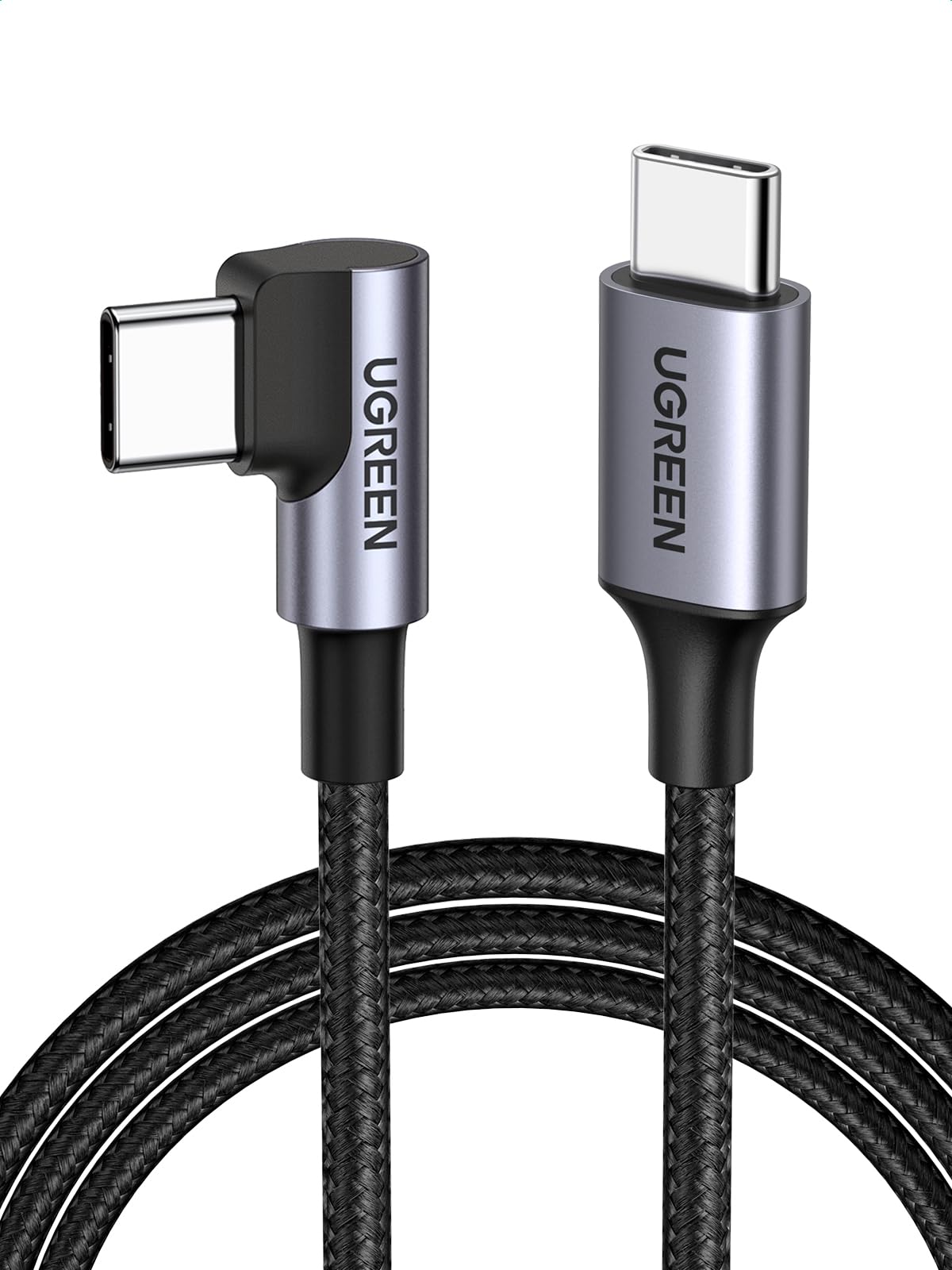 UGREEN Cable USB C a C 90 Grados, 2M 60W PD Carga Rápida 20V 3A Compatible con iPhone 16 15, Galaxy S25 S24 S23, Cargador USB Tipo C Nylon Trenzado, Macbook Pro, iPad Pro 2024, Air 7 6 5