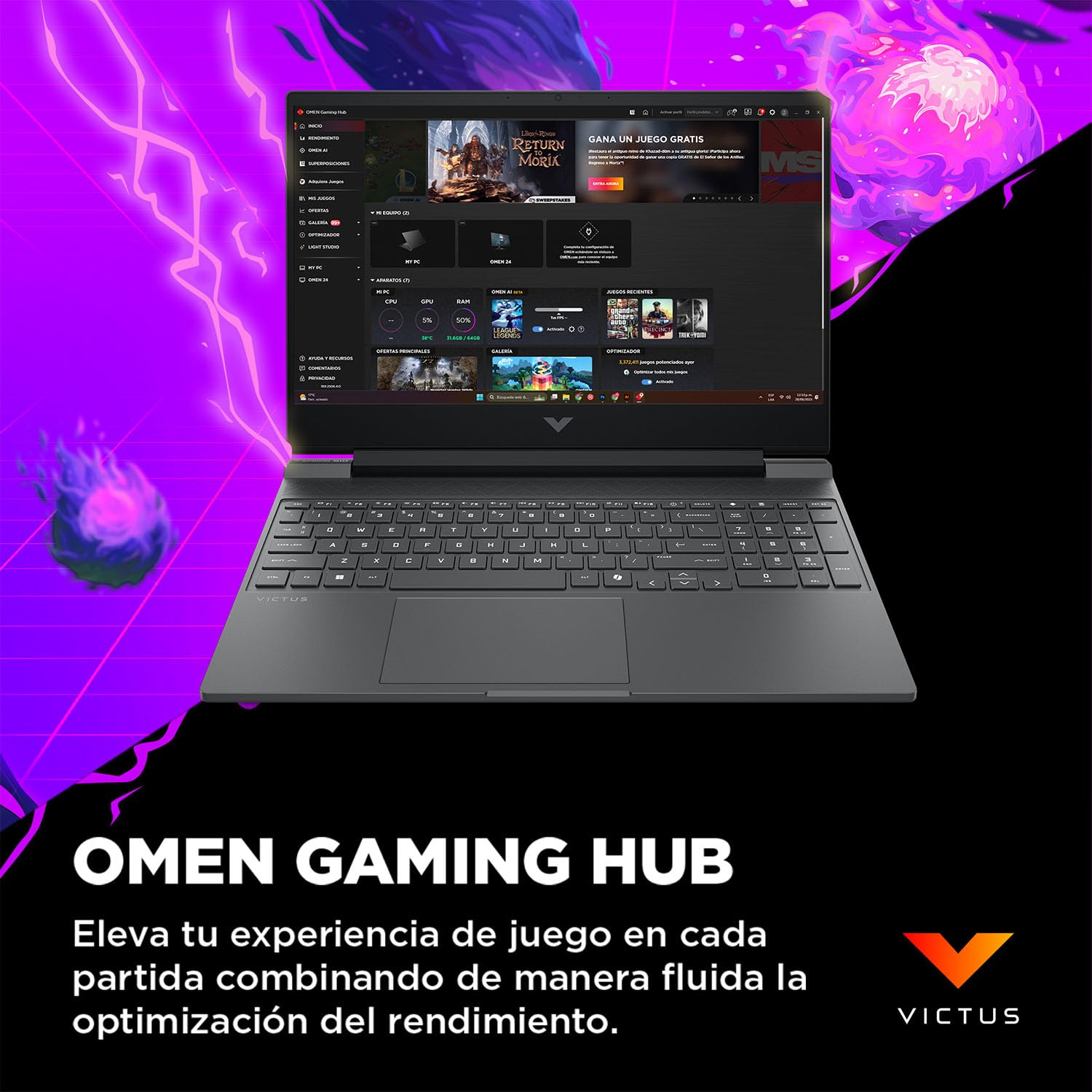 HP Laptop Gaming Victus 15-fa2004la, Intel Core i5, 24 GB RAM, 512 GB SSD, 15.6", FHD, NVIDIA GeForce RTX 3050 (6GB), Windows 11 Home, Teclado en Español, Garantía Mexico, Plata Cromo