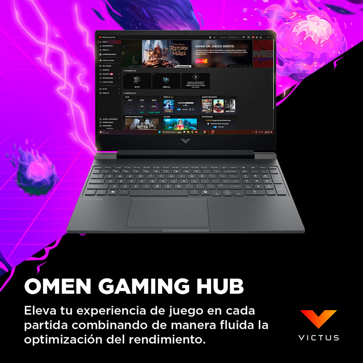 HP Laptop Gaming Victus 15-fa2004la, Intel Core i5, 24 GB RAM, 512 GB SSD, 15.6", FHD, NVIDIA GeForce RTX 3050 (6GB), Windows 11 Home, Teclado en Español, Garantía Mexico, Plata Cromo