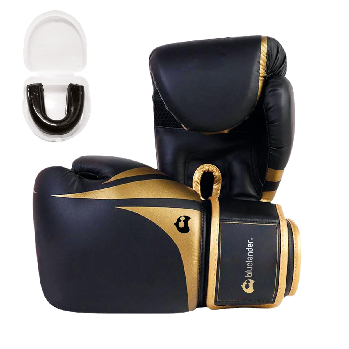 Bluelander Guantes de Boxeo 12 Oz, Unisex, Incluye Protector Bucal, Absorción de Impactos y Correa de Velcro, para Entrenamiento de Kickboxing, MMA y Artes Marciales Mixtas
