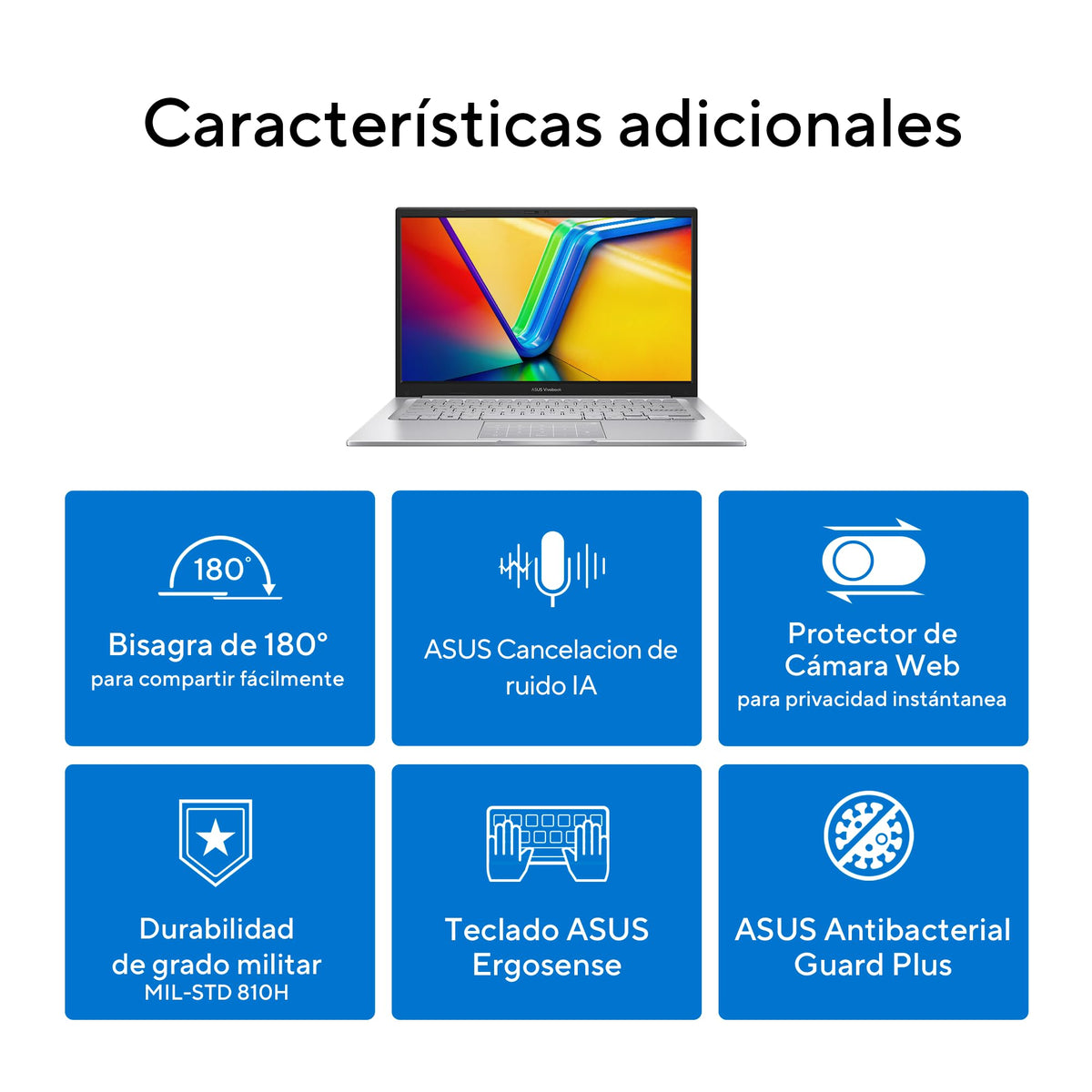 ASUS Laptop Vivobook 14/X1404ZA-NK100W/Intel Core i7-1255U 10 núcleos/16GB RAM/512GB SSD/Plata/Windows 11/Teclado en Español(Garantía y Servicio en México)