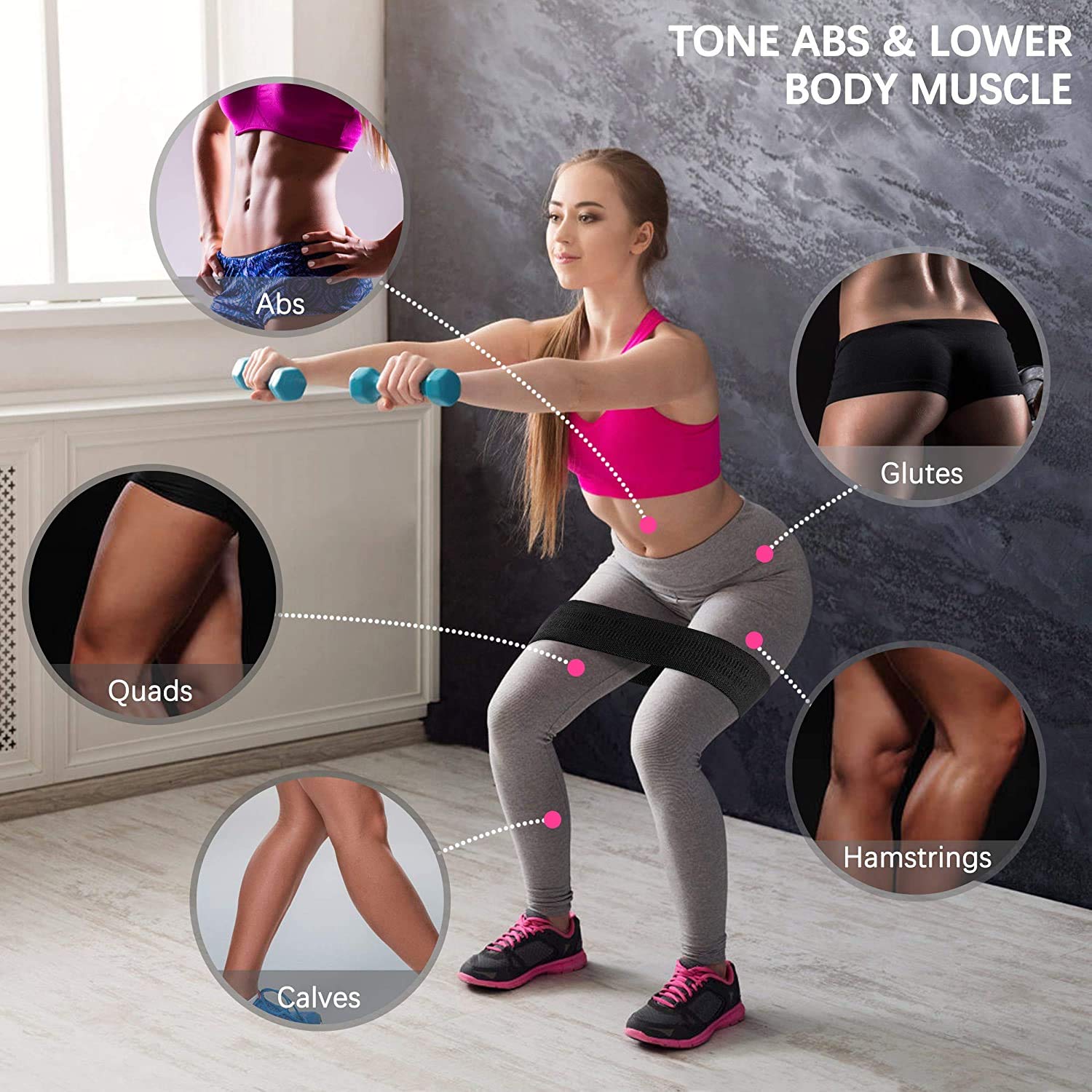 LETTURE Bandas de Resistencia Antideslizante con 3 Niveles, Set de 3 Banda Elastica Musculacion Fitness Bandas de Entrenamiento para Ejercicios de Gluteos, Piernas y Brazos, Yoga, Fitness, Crossfit