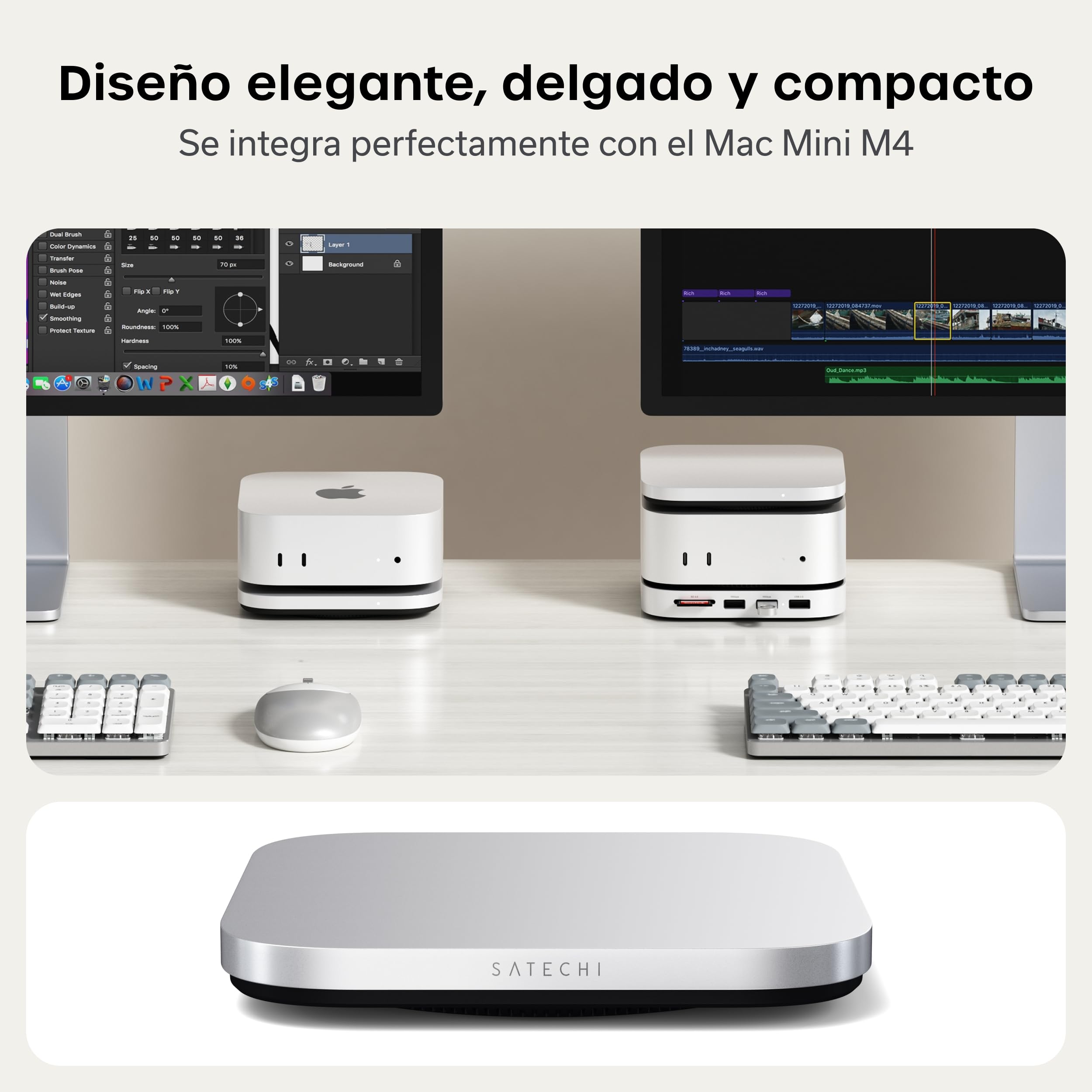 SATECHI Carcasa SSD NVMe USB4 para Mac Mini M4, Carcasa SSD NVMe M.2 con hasta 40 Gbps, hasta 8 TB, para tamaños de 2280/2260/2242/2230 mm, Compatible con Thunderbolt 5/4, USB4 (SSD no Incluido)