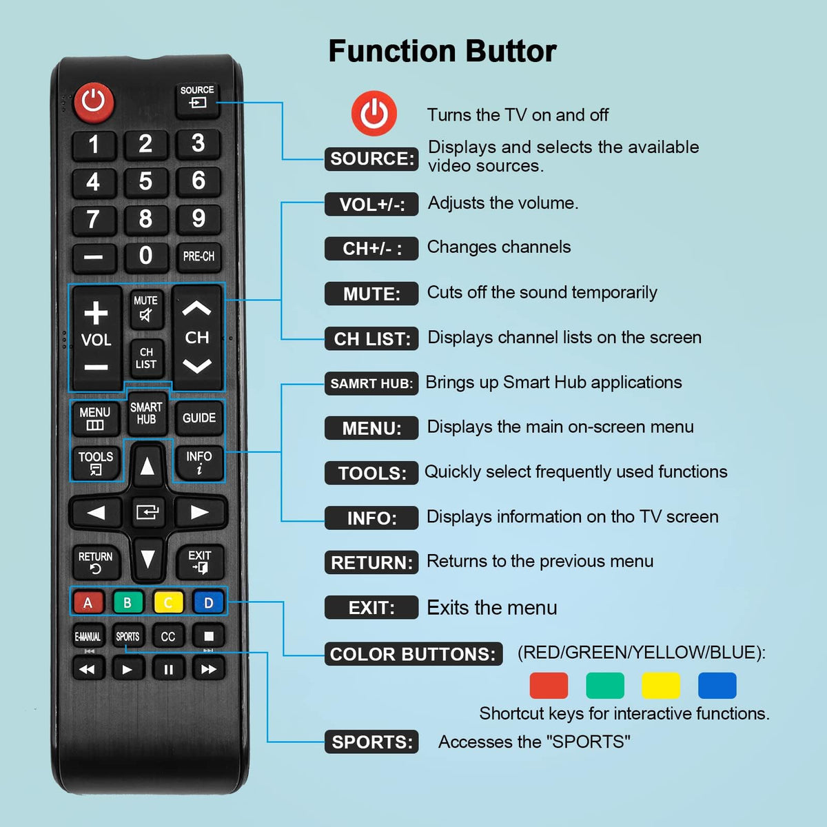 TOPOST Control Remoto Compatible con Samsung Smart TV BN59-01199F (Baterias no incluida)