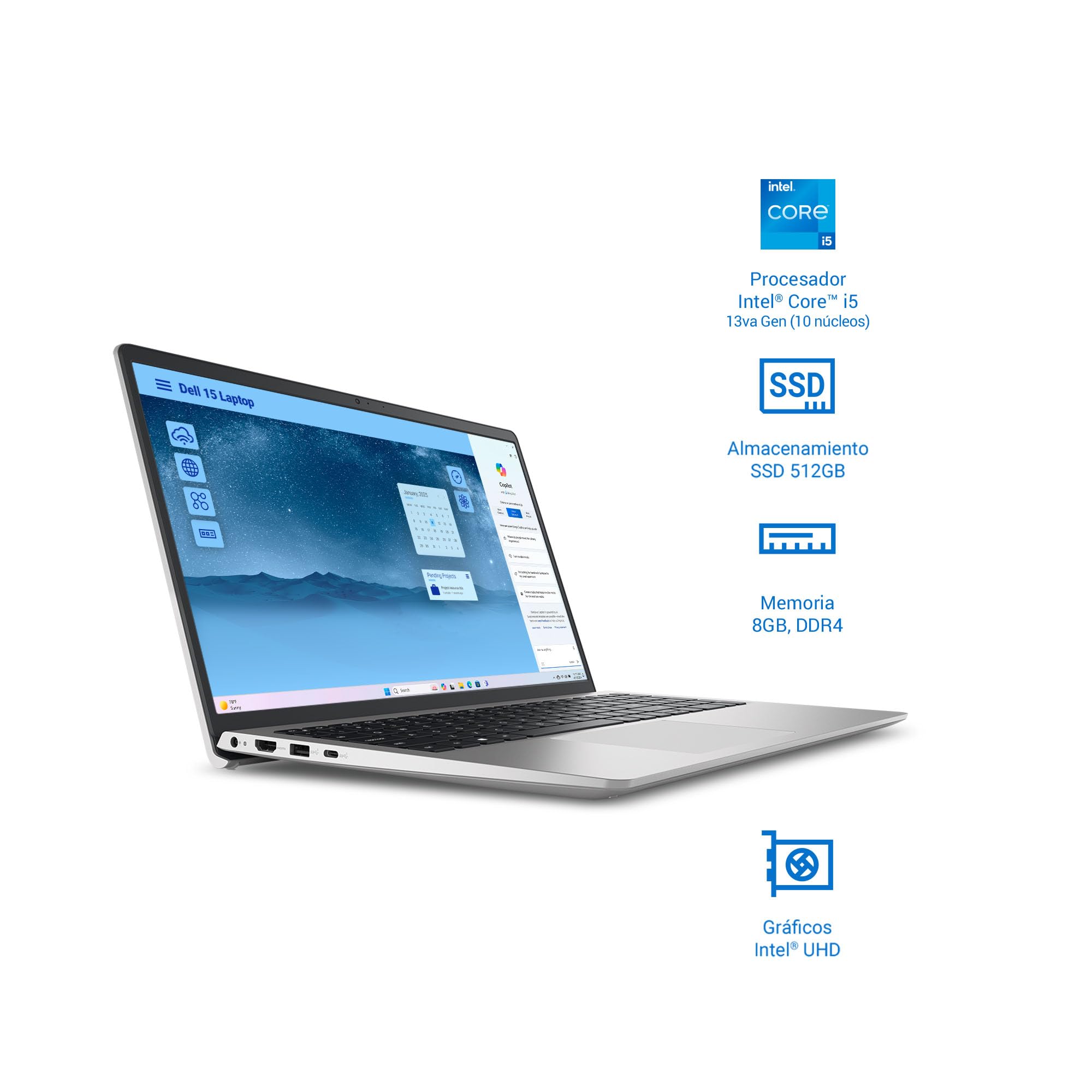 DELL Laptop15.6 Intel Core i5 1334U 8 GB RAM 512 GB SSD Windows 11 Silver