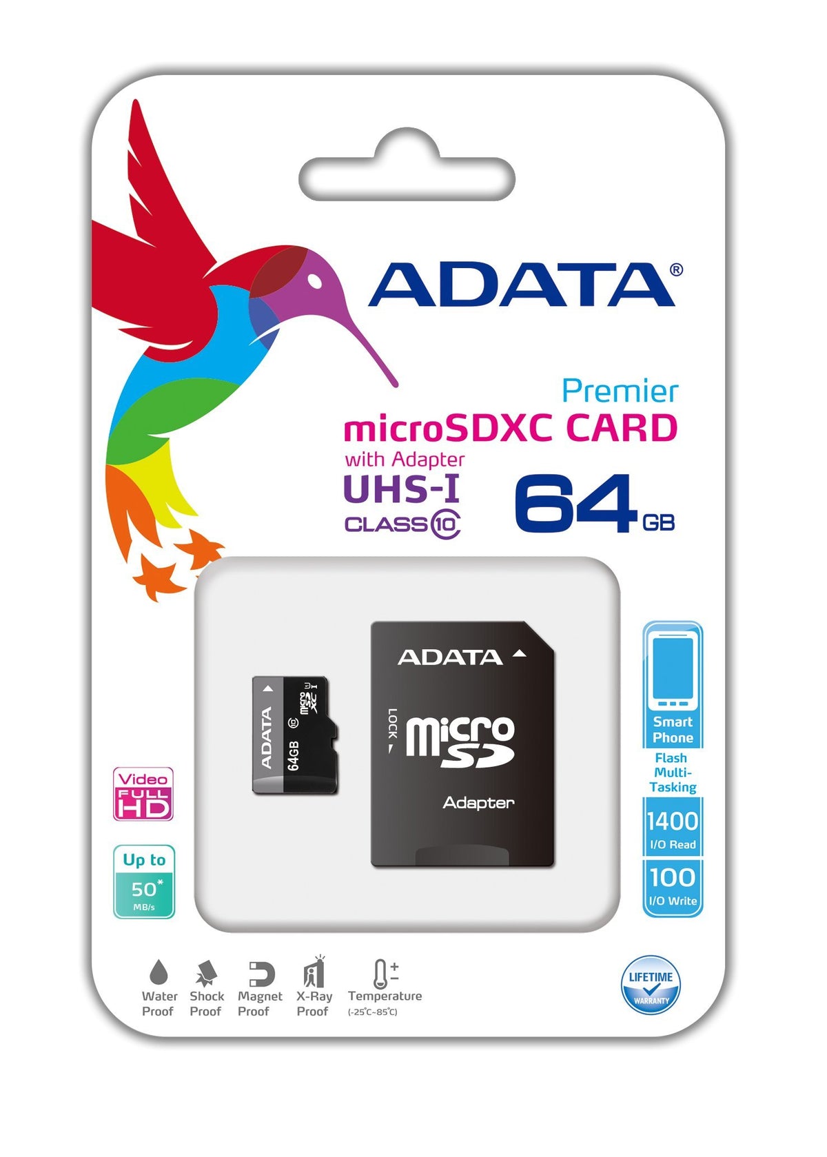 ADATA 64 GB Tarjeta de Memoria Micro SDXC con Adaptador Color Negro con Morado (Clase 10)