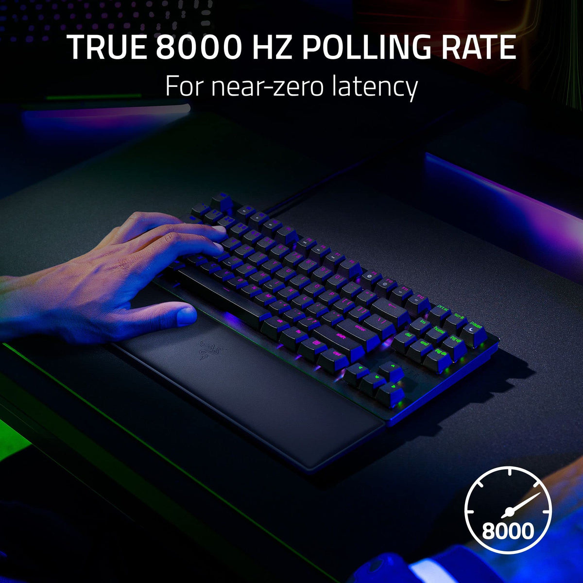 Razer Huntsman V2 TKL Teclado para juegos sin teclas: interruptores ópticos lineales rápidos Gen2 y frecuencia de sondeo de 8000Hz - Cable desmontable tipo C - Teclas PBT - Reposamuñecas ergonómico -