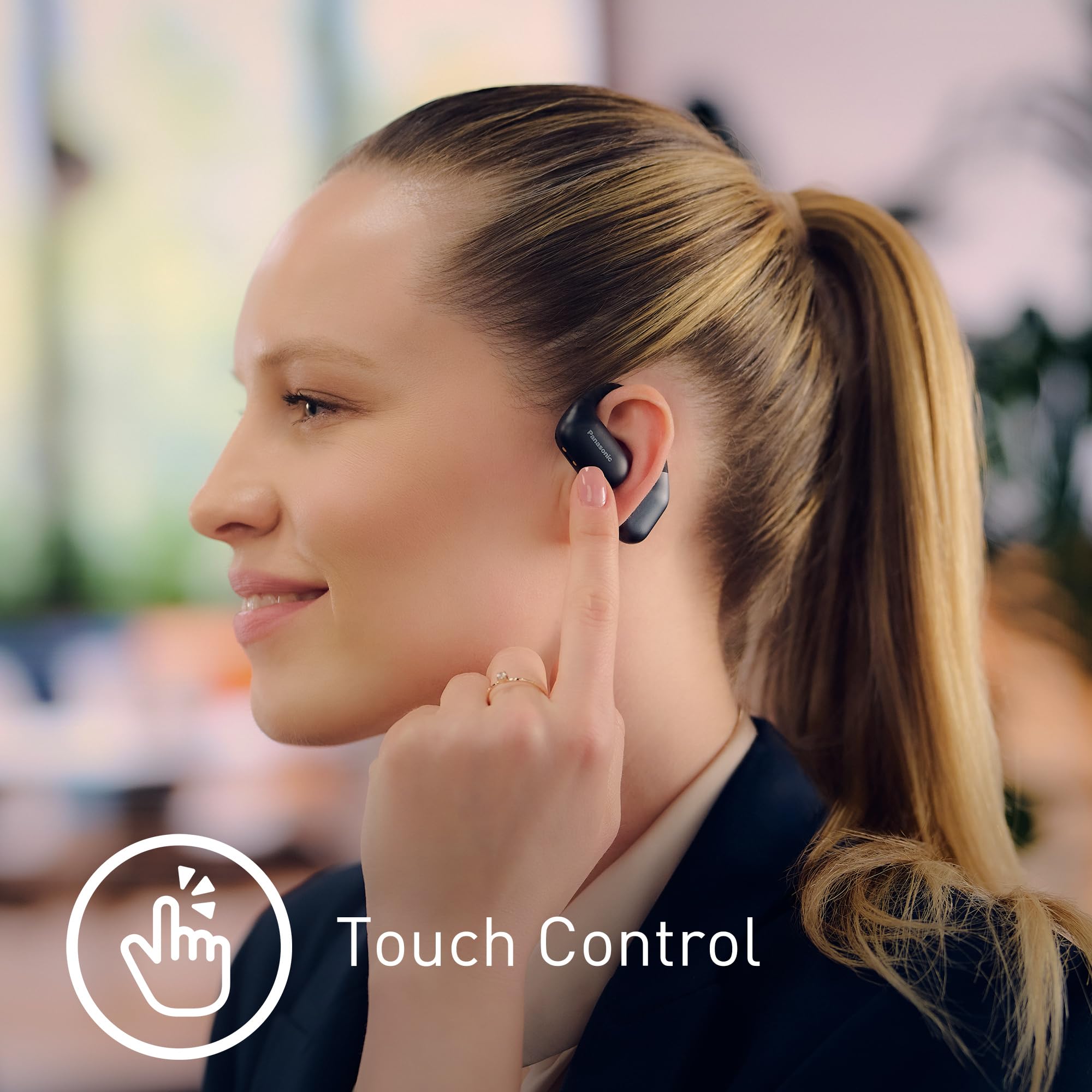 Panasonic RB-F10DE-K - Audífonos inalámbricos con Bluetooth con micrófono ENC, reproducción de 25 Horas, Bluetooth 5.4, IPX4, Control táctil, Color Negro